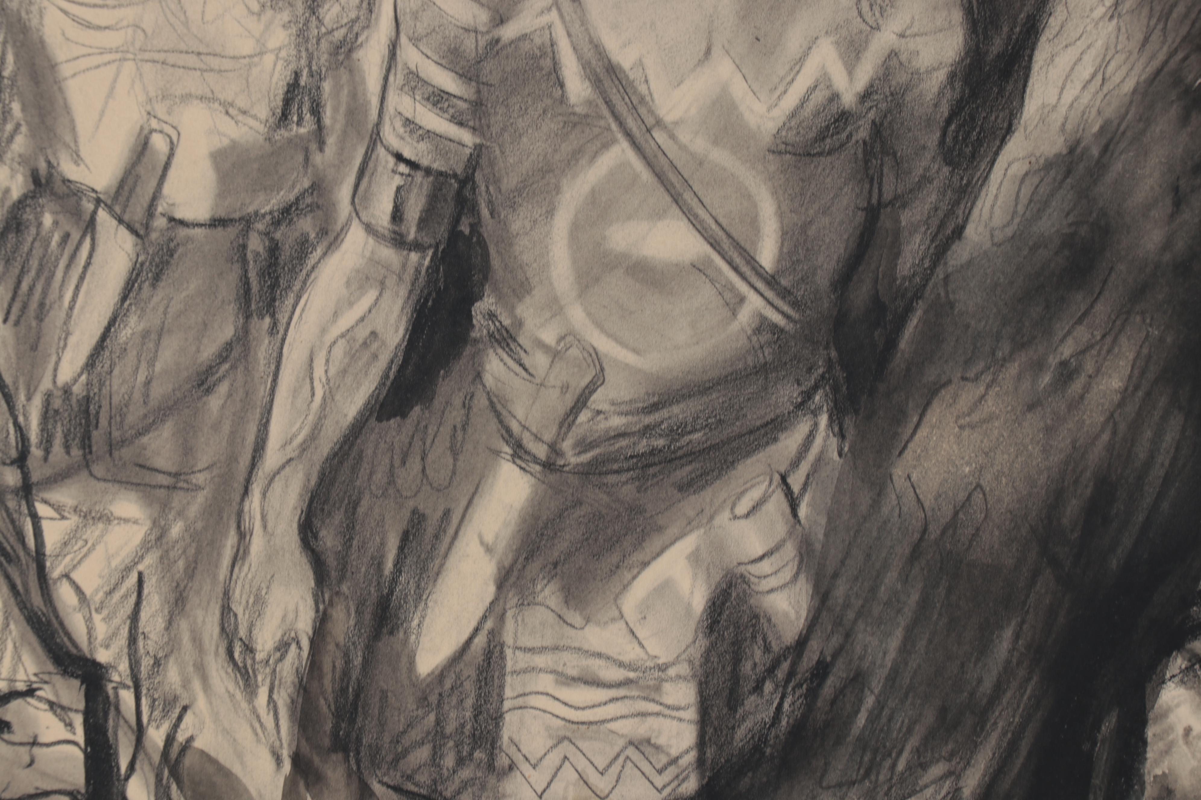 May Cornelia Burke Mixed Media Drawing of Native Americans