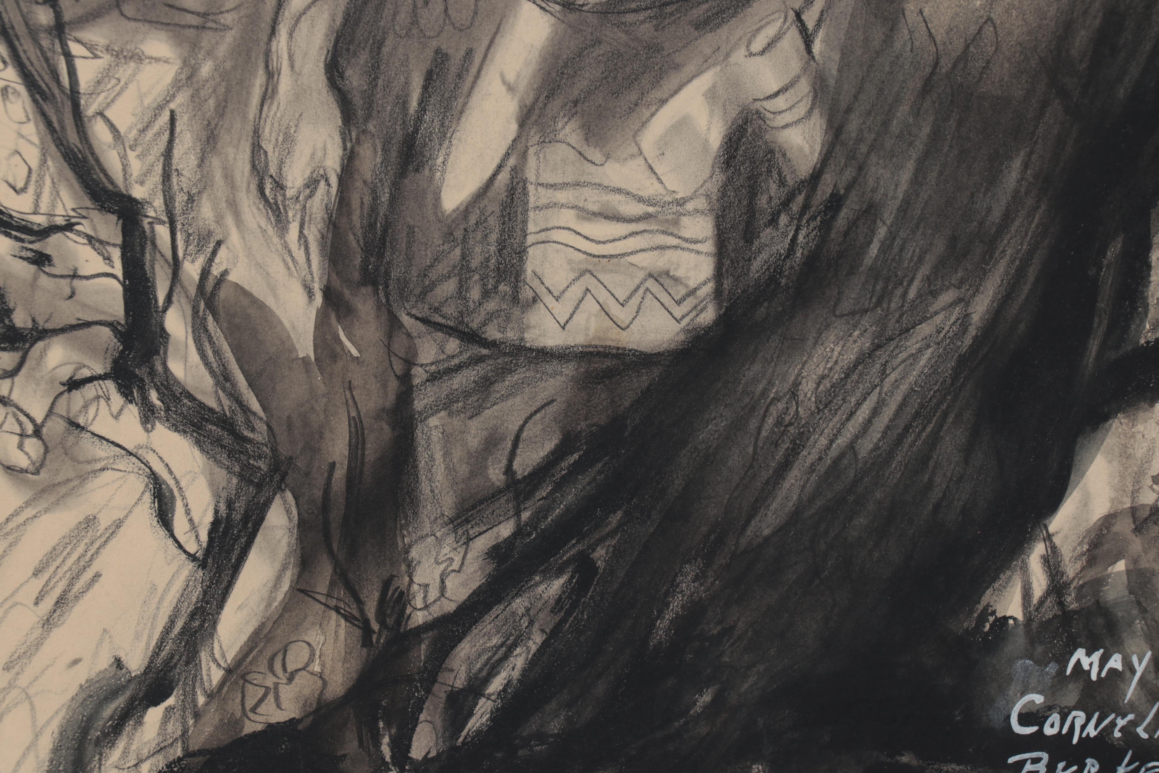 May Cornelia Burke Mixed Media Drawing of Native Americans