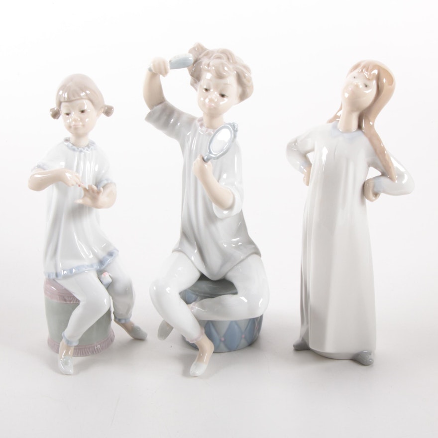 Lladró "Girl with Brush, Girl Manicuring and Girl with Hands Akimbo" Figurines