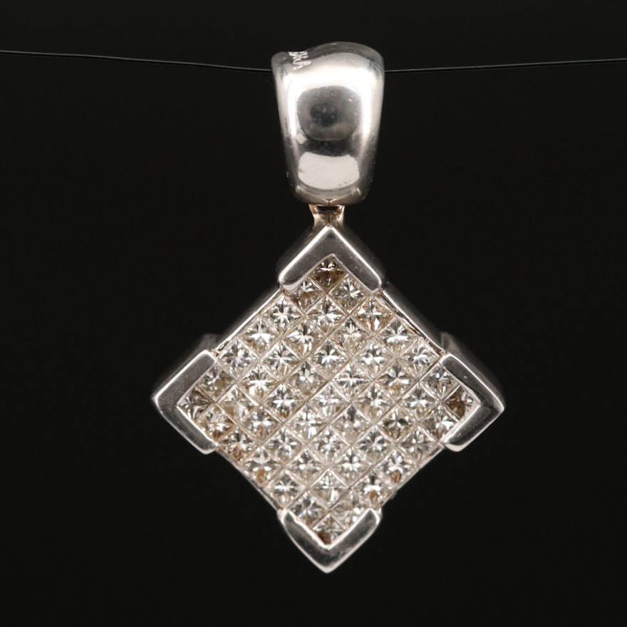 18K Square Invisible Set Diamond Pendant