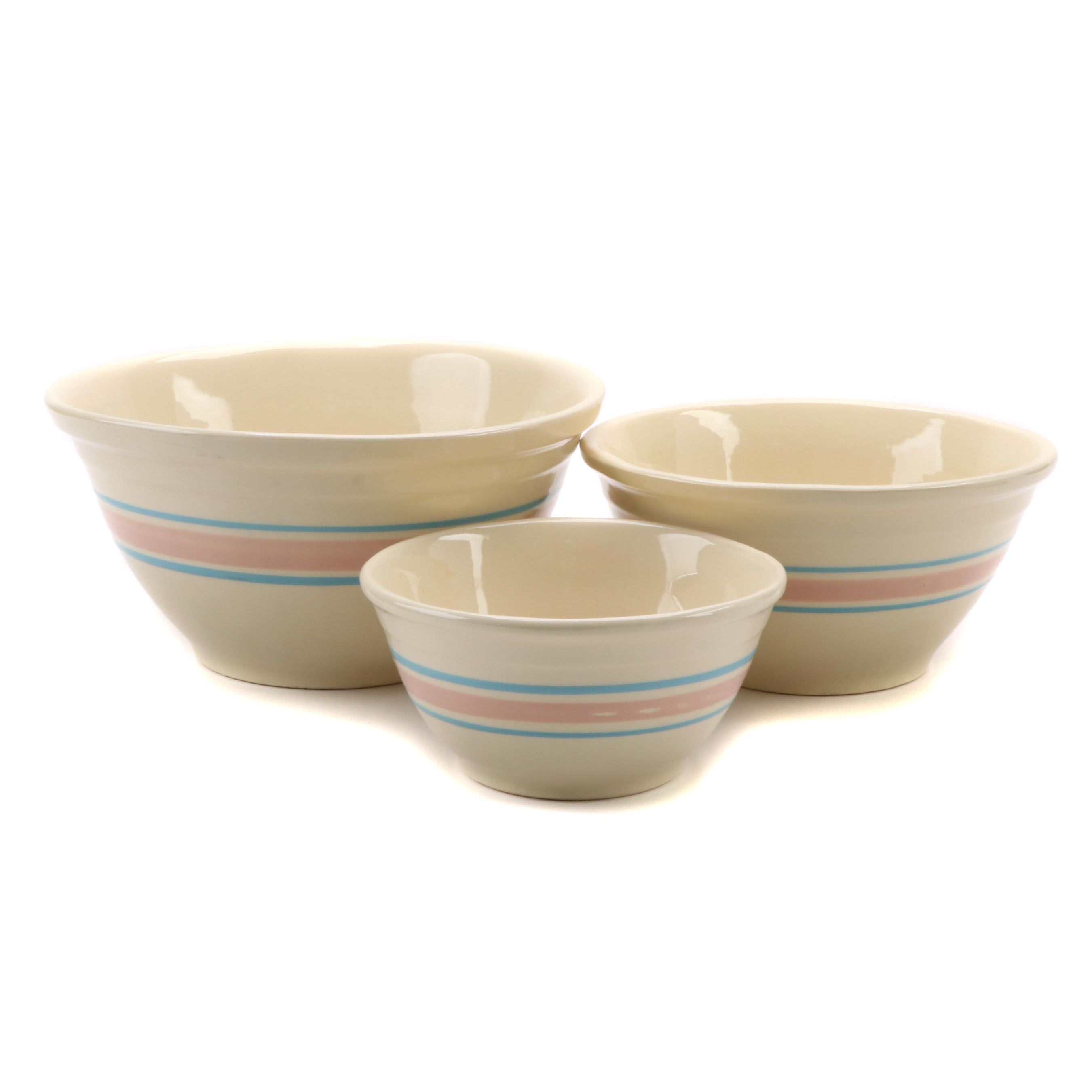 McCoy Pottery Pink and Blue Stripe Mixing Bowls