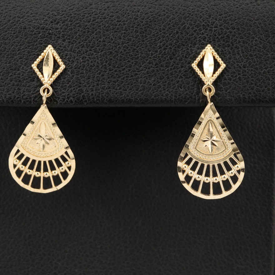 14K Fan Earrings with Diamond Cut Designs