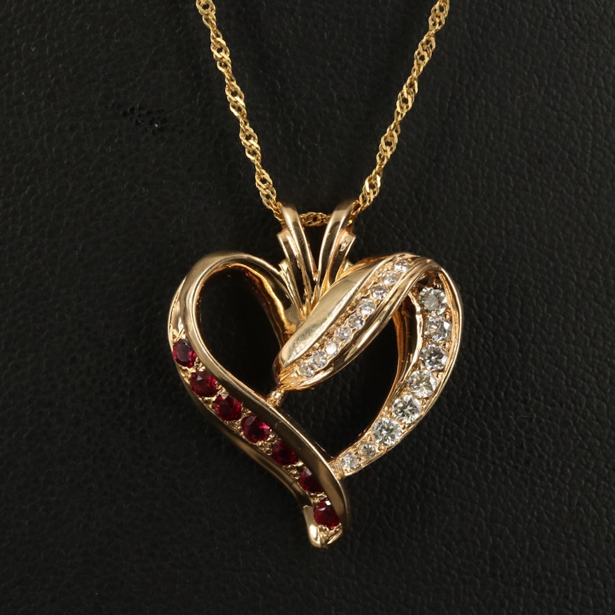 14K Diamond and Ruby Heart Pendant Necklace