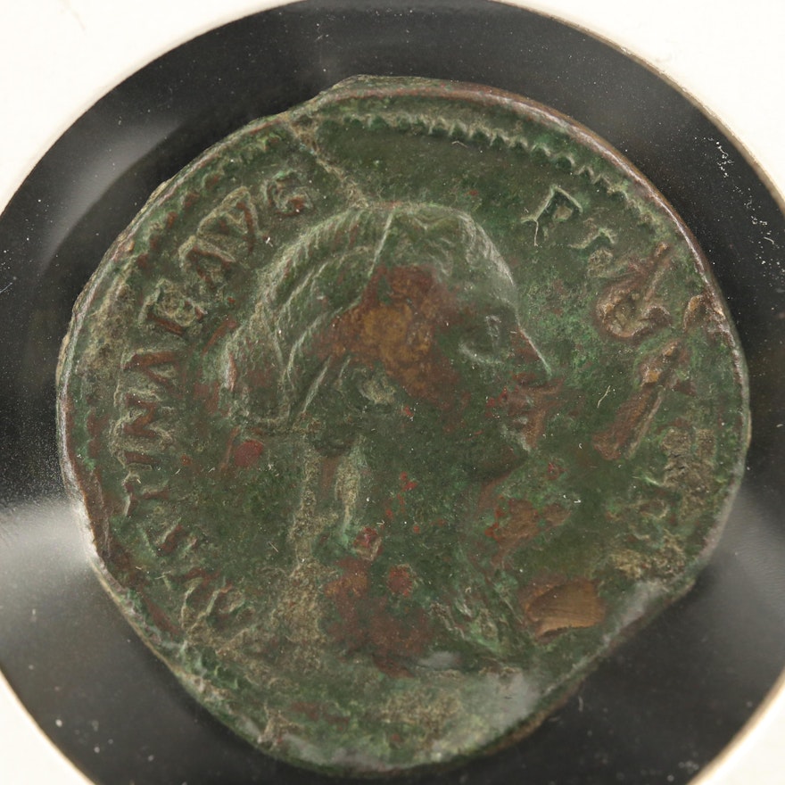 Ancient Roman Imperial AE Sestertius Coin of Faustina II, 147–175 AD