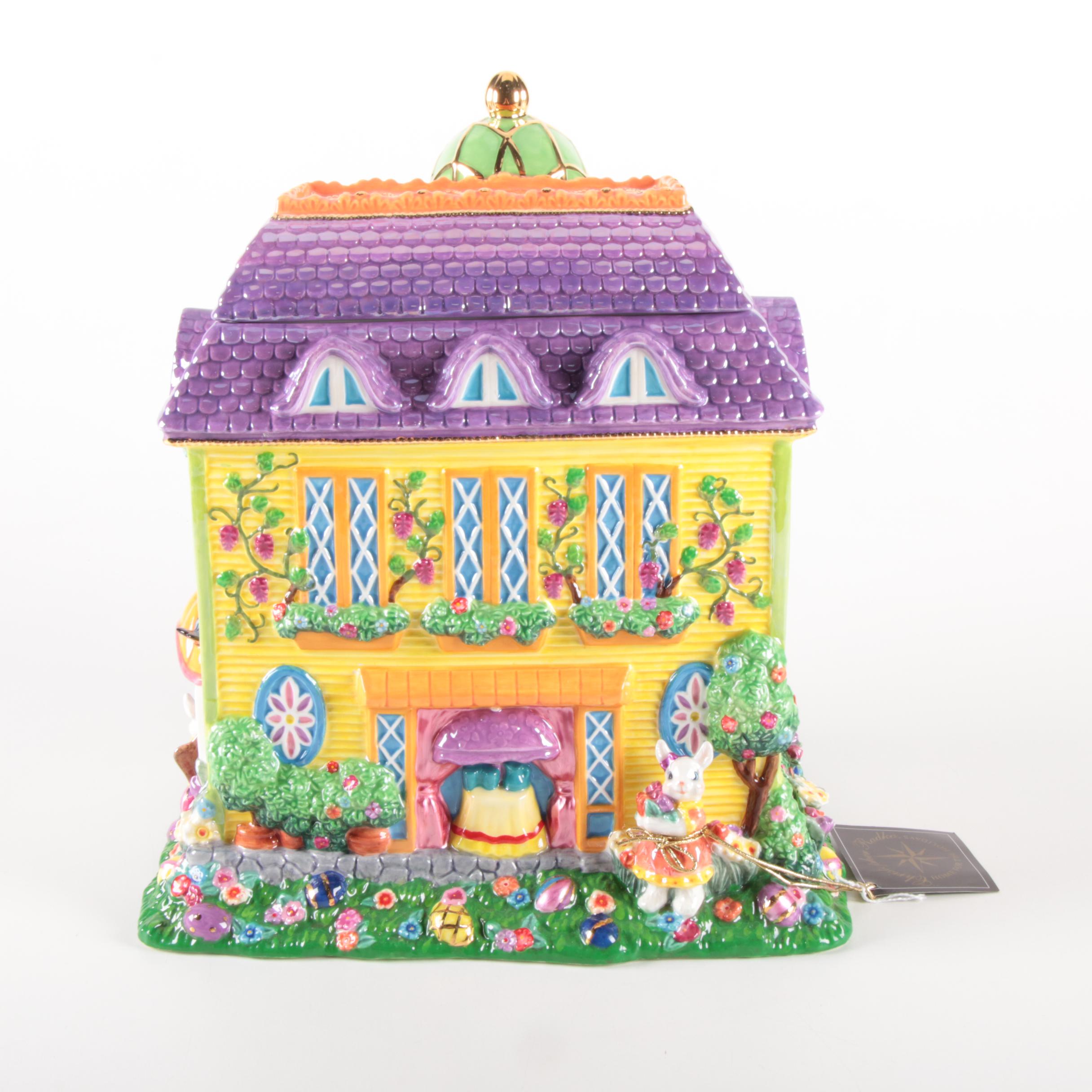 Christoper Radko Easter Bunny House Cookie Jar, Late 20th Century