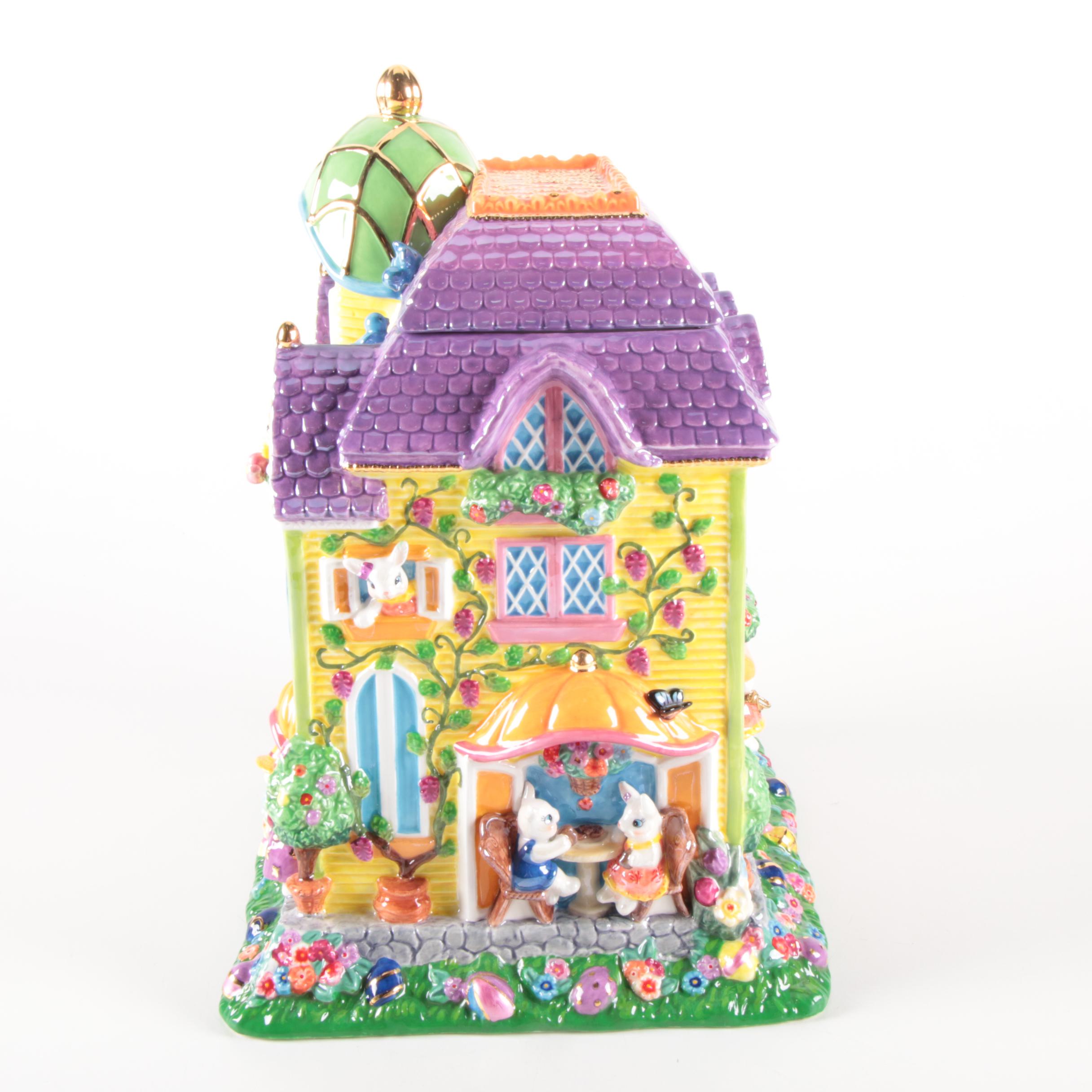 Christoper Radko Easter Bunny House Cookie Jar, Late 20th Century