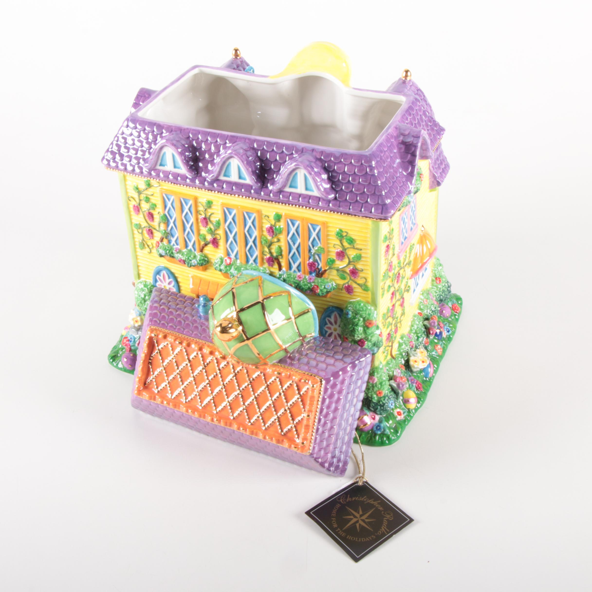 Christoper Radko Easter Bunny House Cookie Jar, Late 20th Century