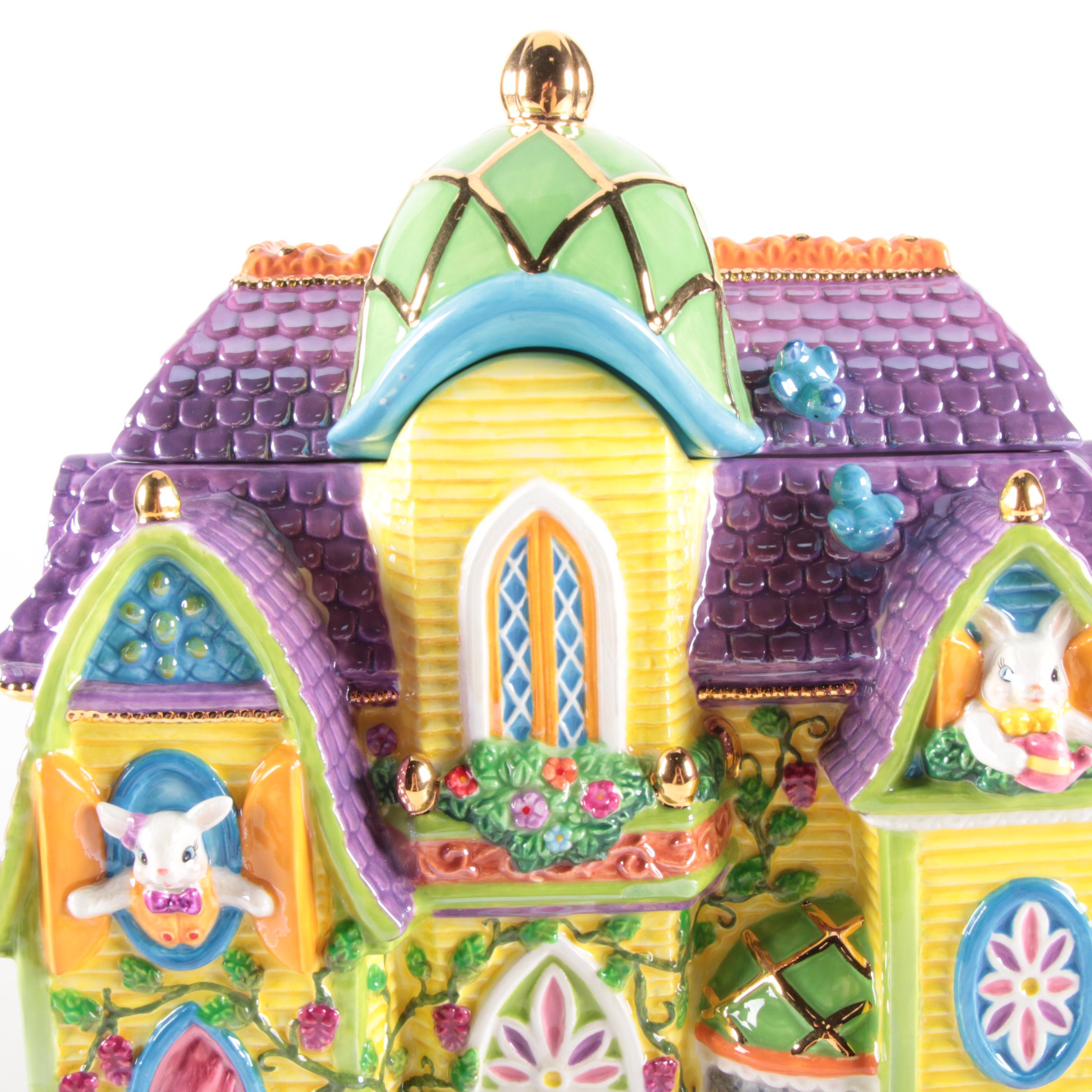 Christoper Radko Easter Bunny House Cookie Jar, Late 20th Century