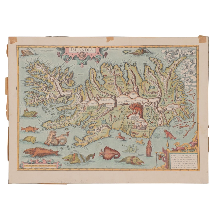 Offset Lithograph Map after Abraham Ortelius "Islandia," Late 20th Century