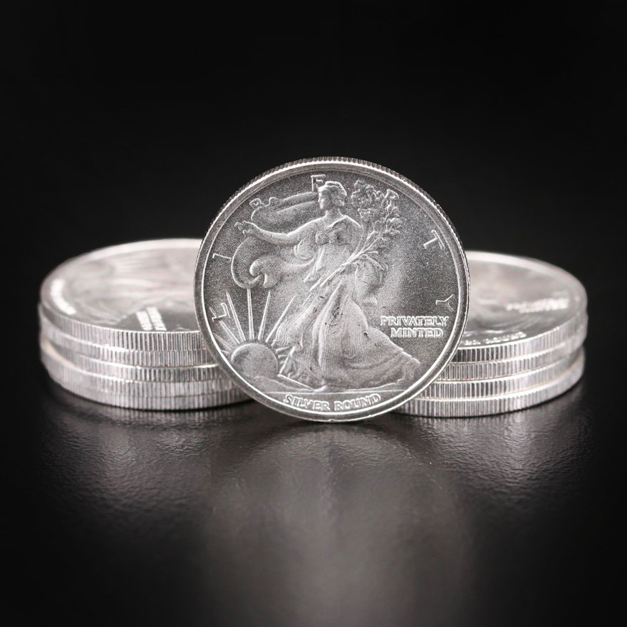 Ten Walking Liberty 1/10th Troy Oz. Fine Silver Rounds by Money Metal Exchange