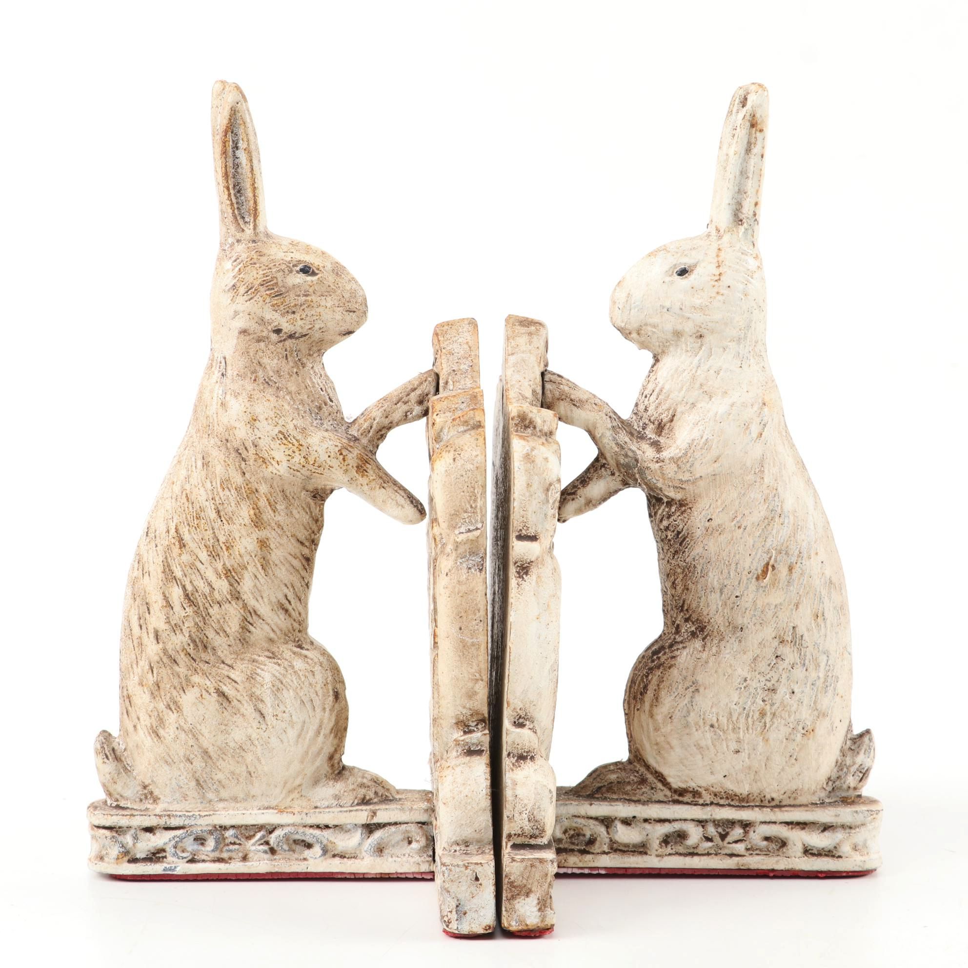 Midwestern Cannon Falls Cast Iron Rabbit Bookends, Late 20th Century