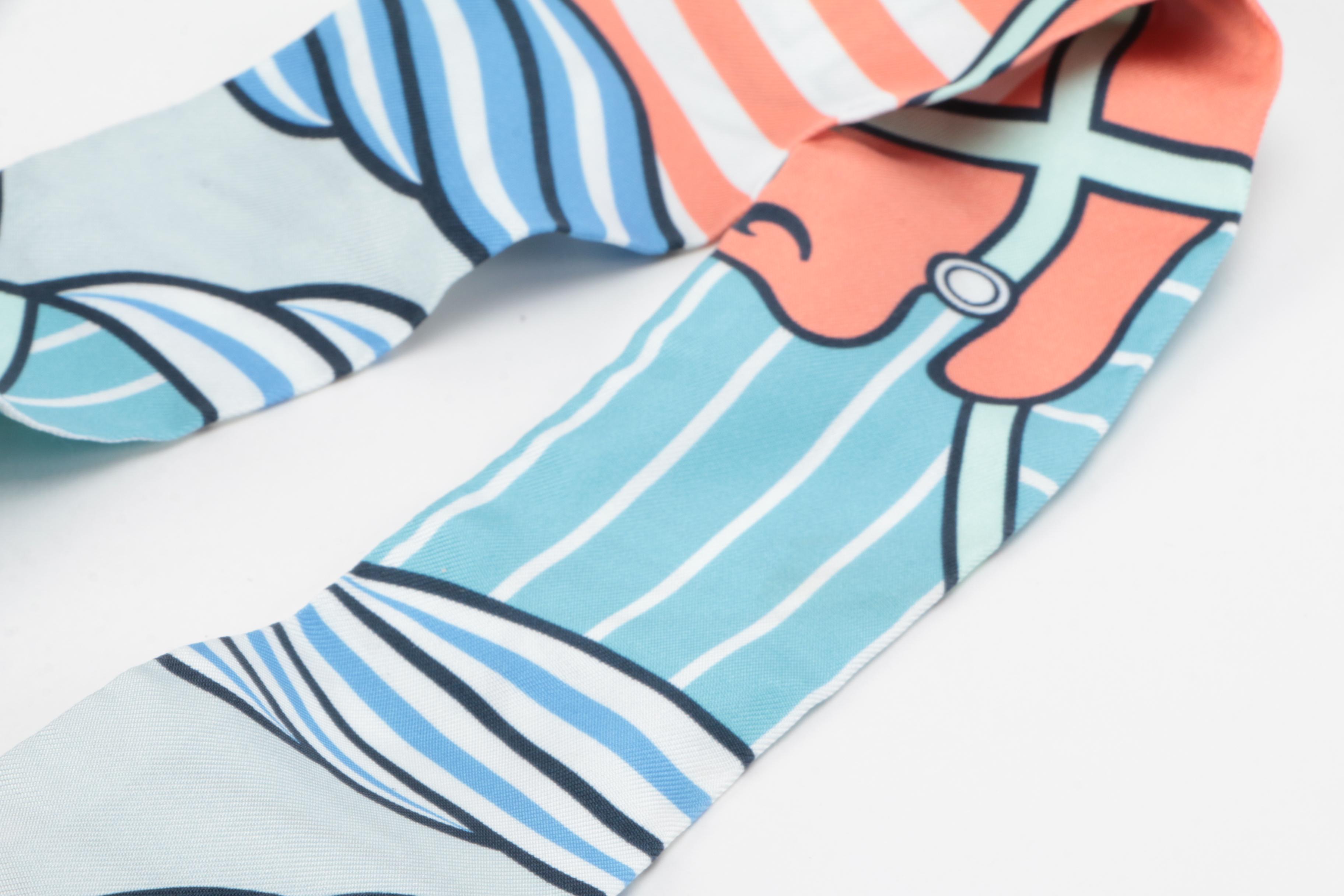 Hermès "Quadrige Bayadere" Silk Twilly Scarf with Box