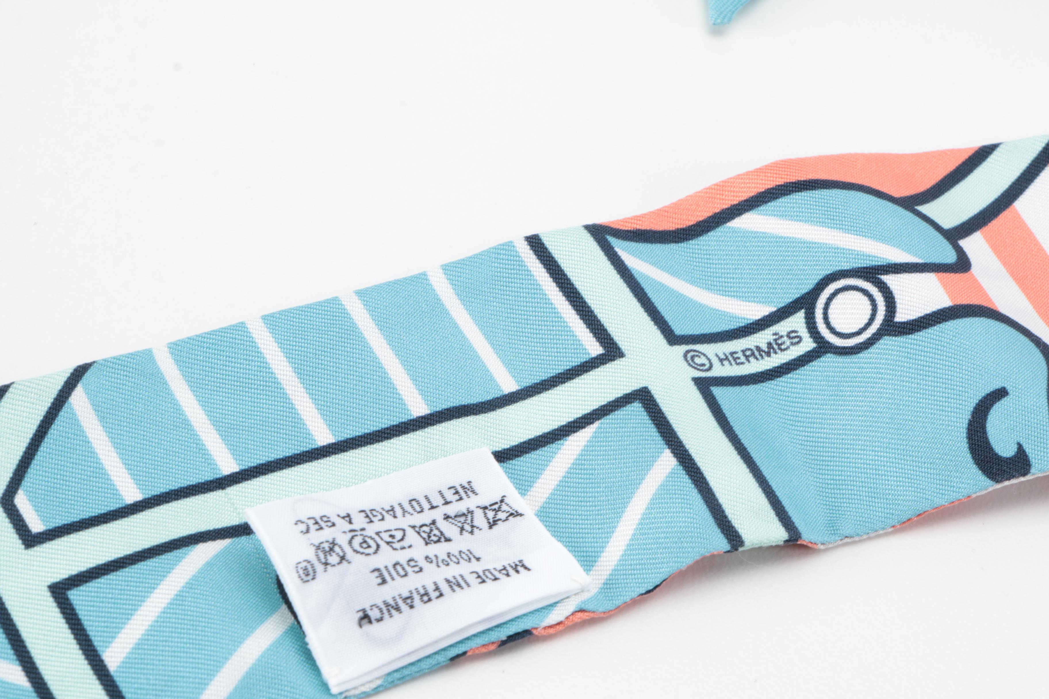 Hermès "Quadrige Bayadere" Silk Twilly Scarf with Box