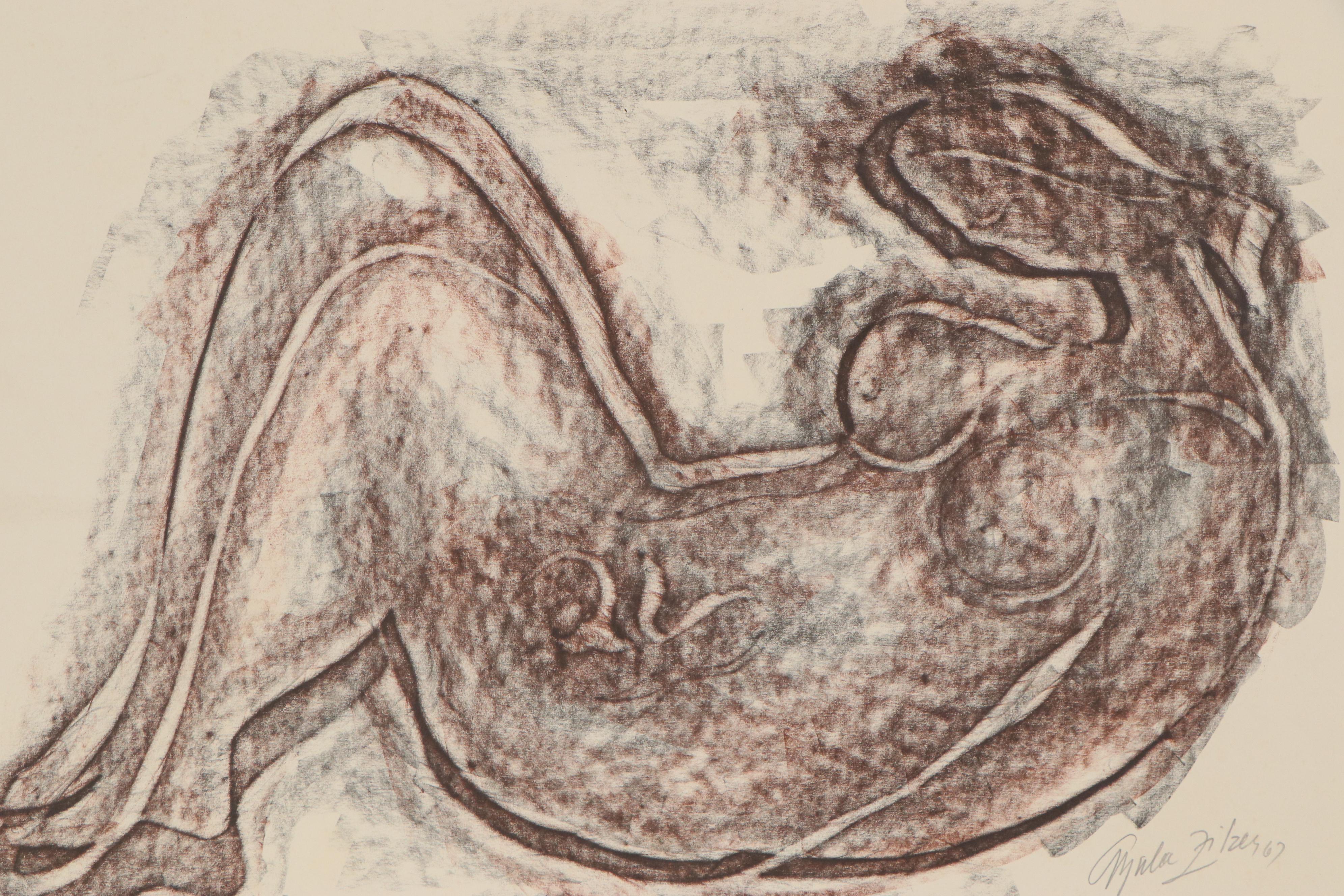 Gyula Zilzer Color Lithograph of Nude, 1967