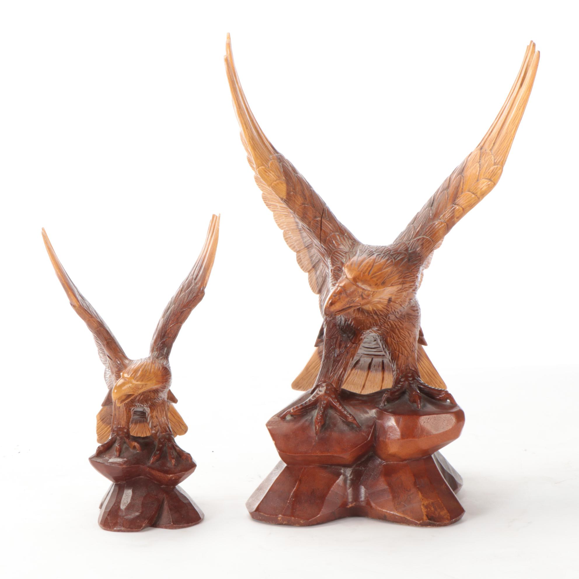 Hand-Carved Wooden Bald Eagle Figurines