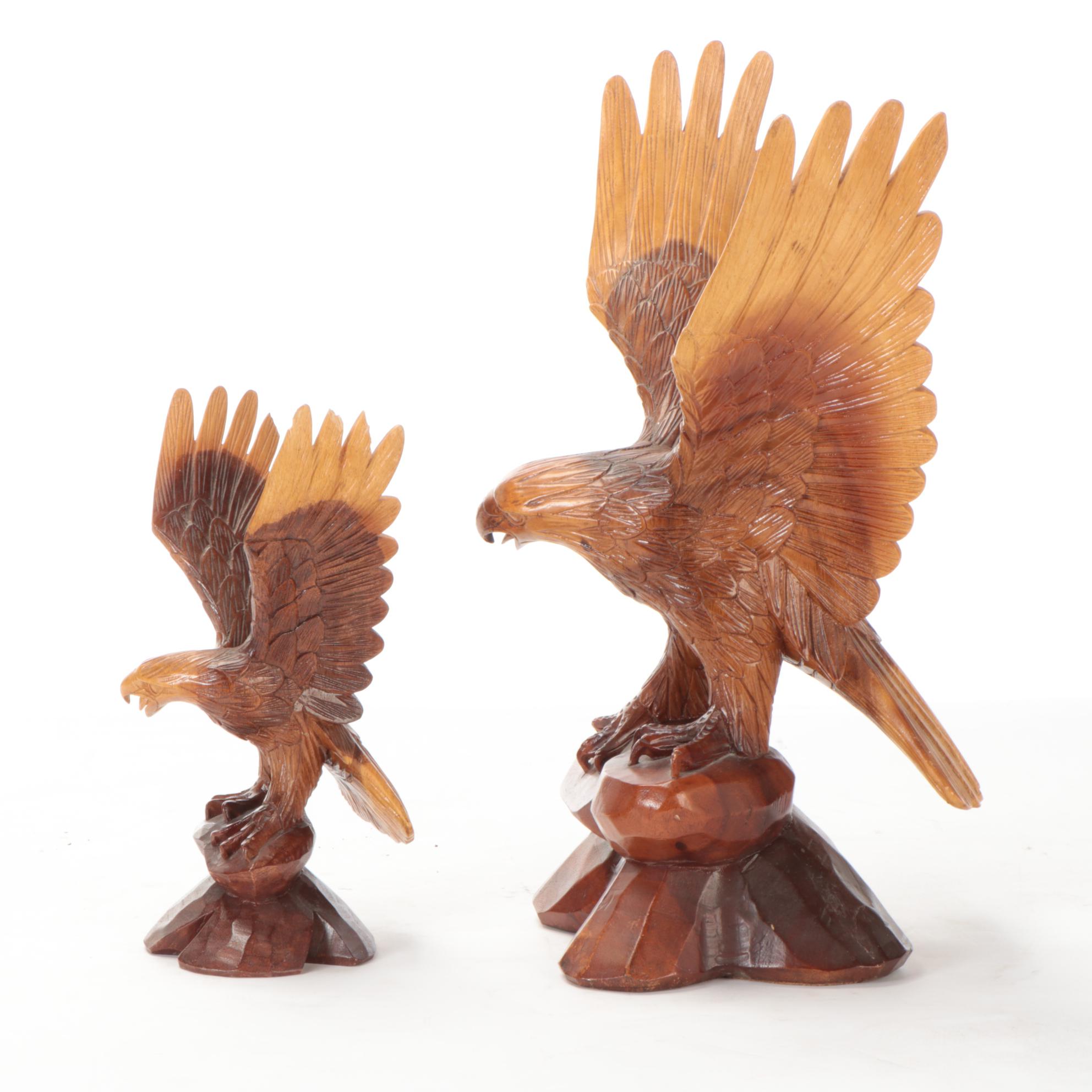 Hand-Carved Wooden Bald Eagle Figurines