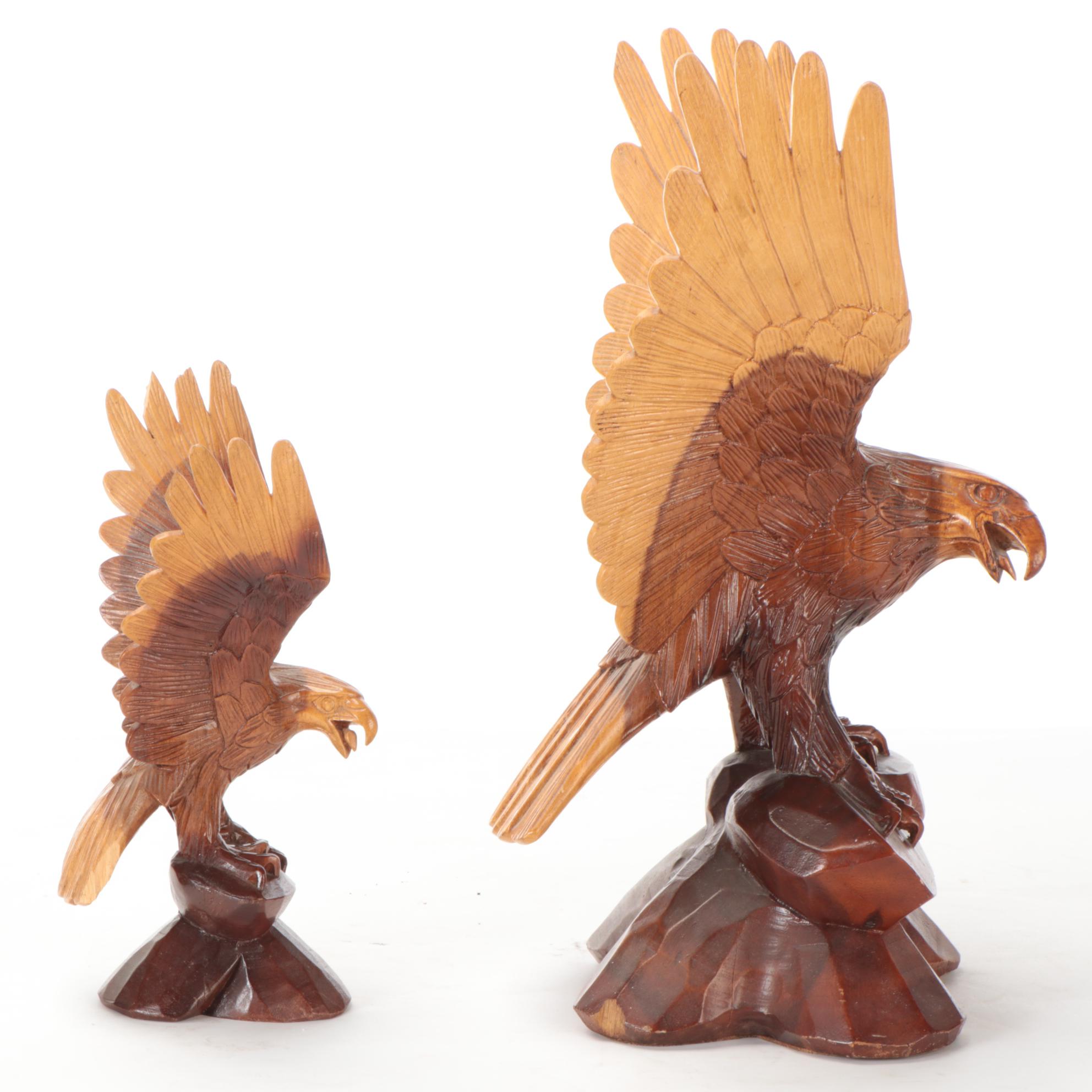 Hand-Carved Wooden Bald Eagle Figurines