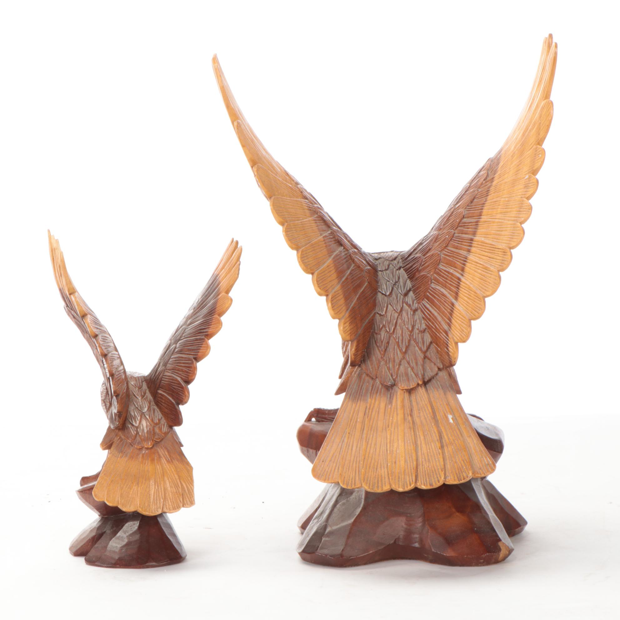 Hand-Carved Wooden Bald Eagle Figurines