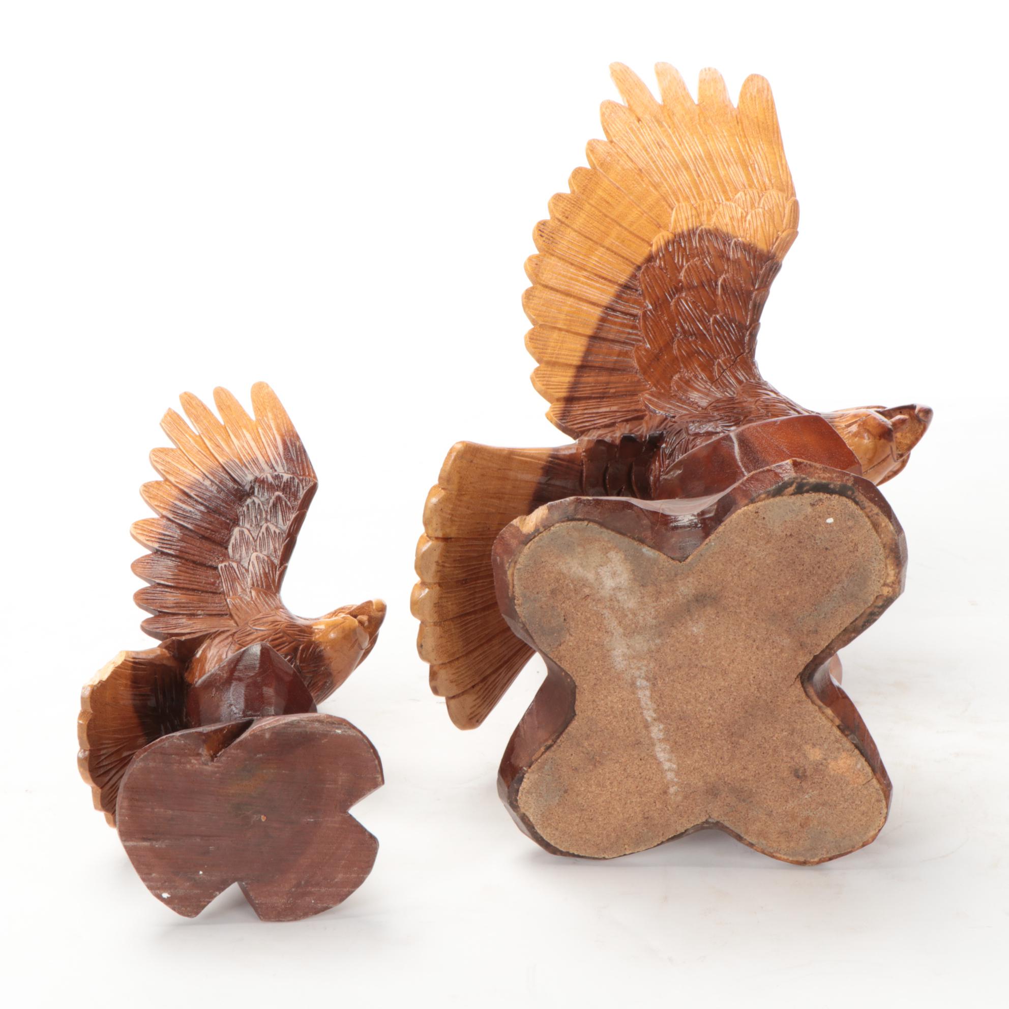 Hand-Carved Wooden Bald Eagle Figurines