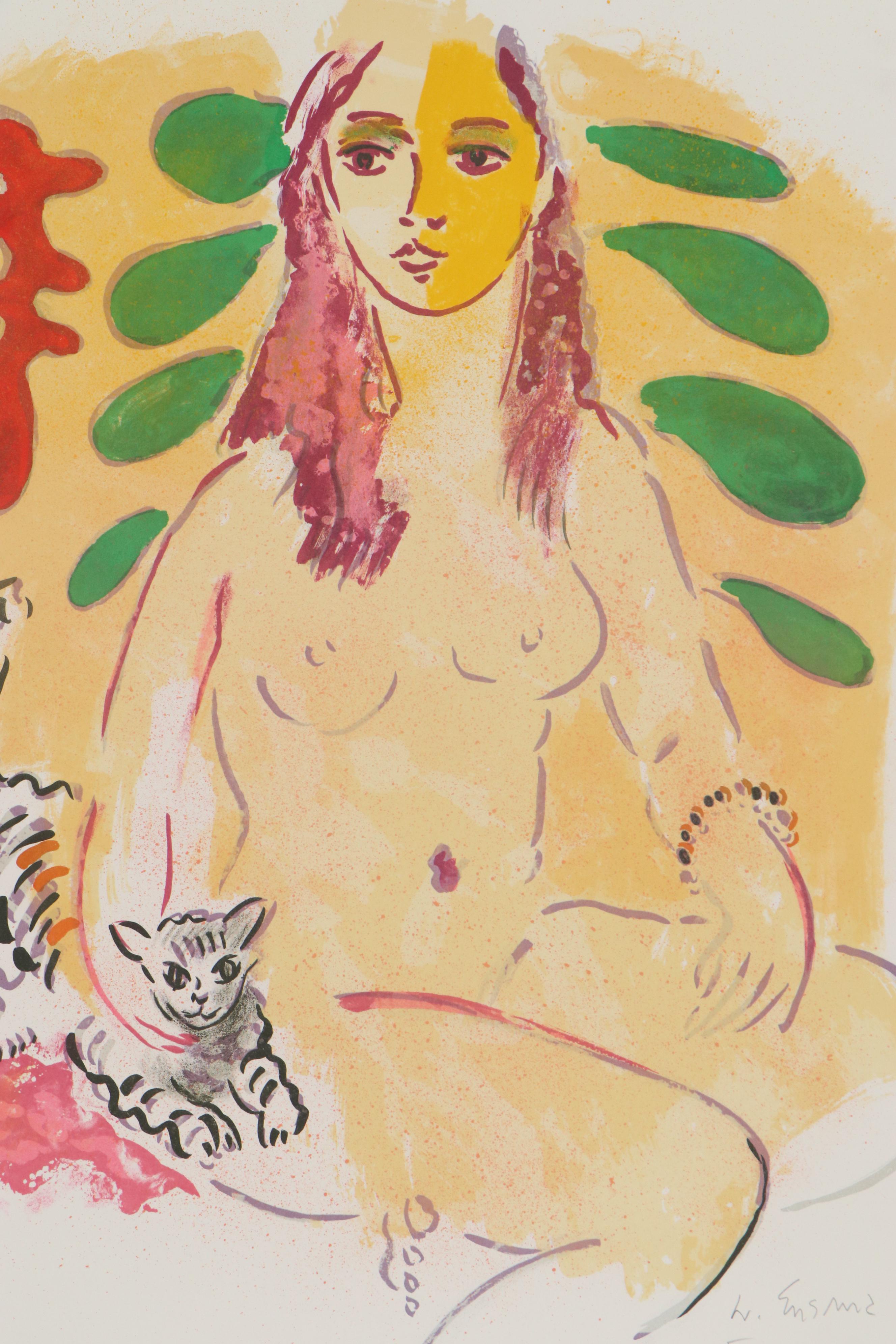 Wayne Ensrud Color Lithograph of Posing Nude, 1980