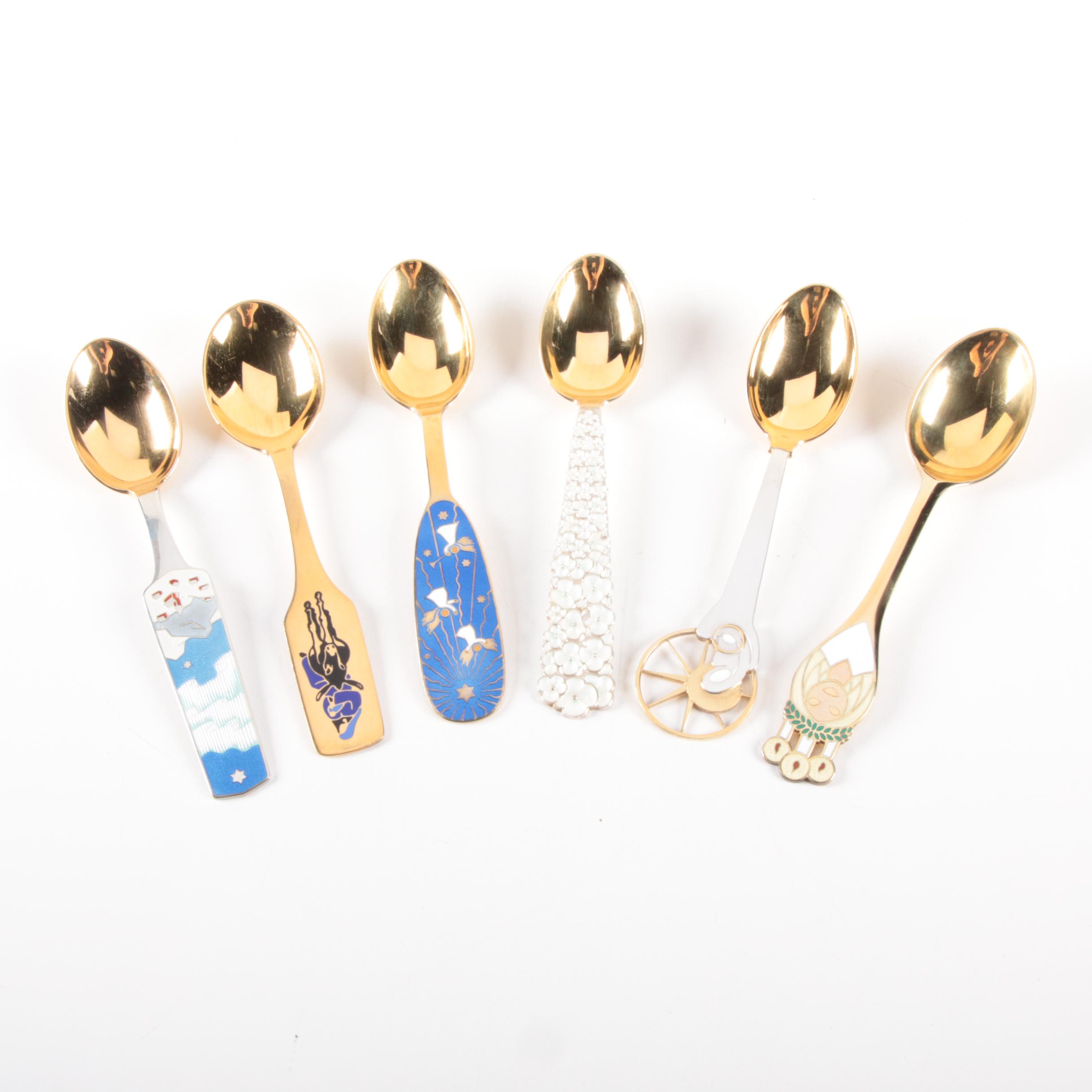 Anton Michelsen Enameled Gold Wash Sterling Annual Christmas Spoons