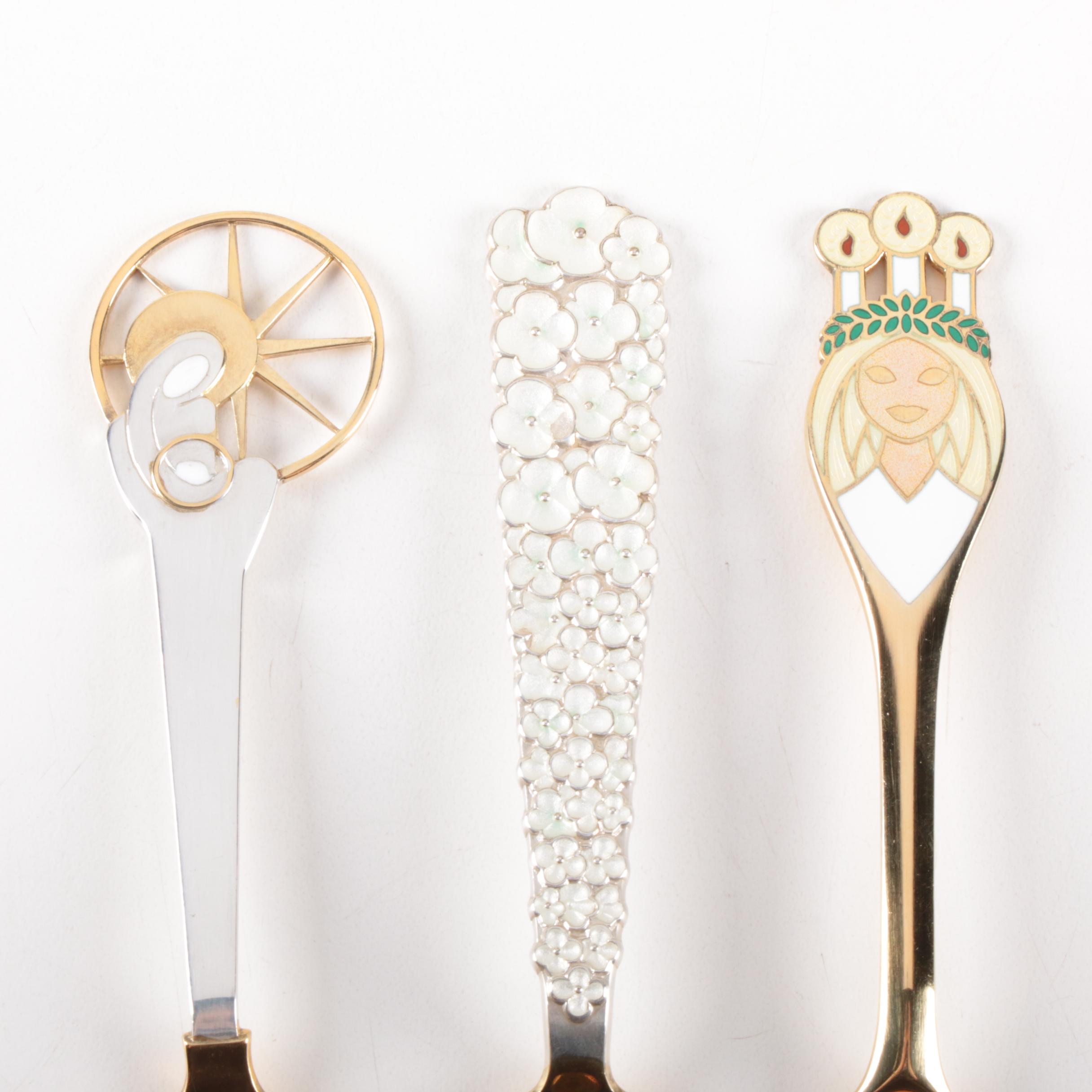 Anton Michelsen Enameled Gold Wash Sterling Annual Christmas Spoons