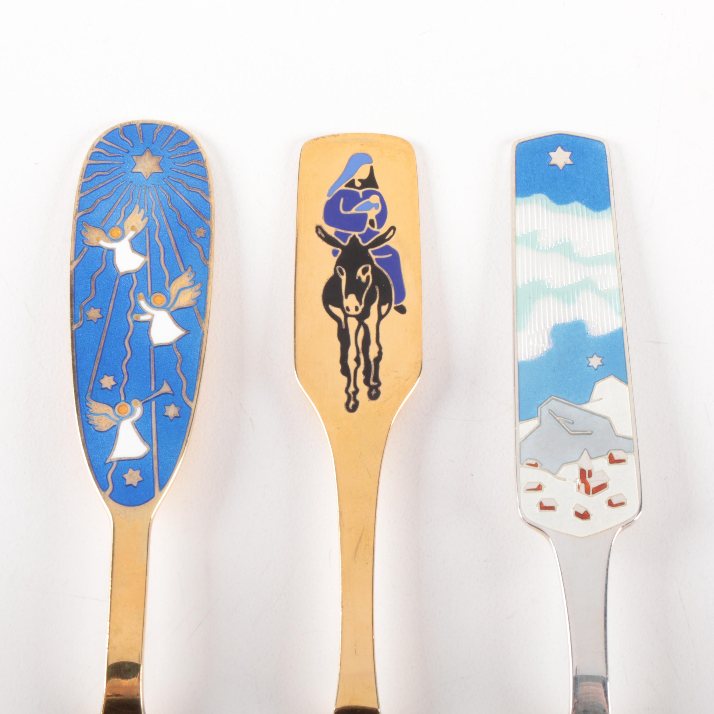 Anton Michelsen Enameled Gold Wash Sterling Annual Christmas Spoons