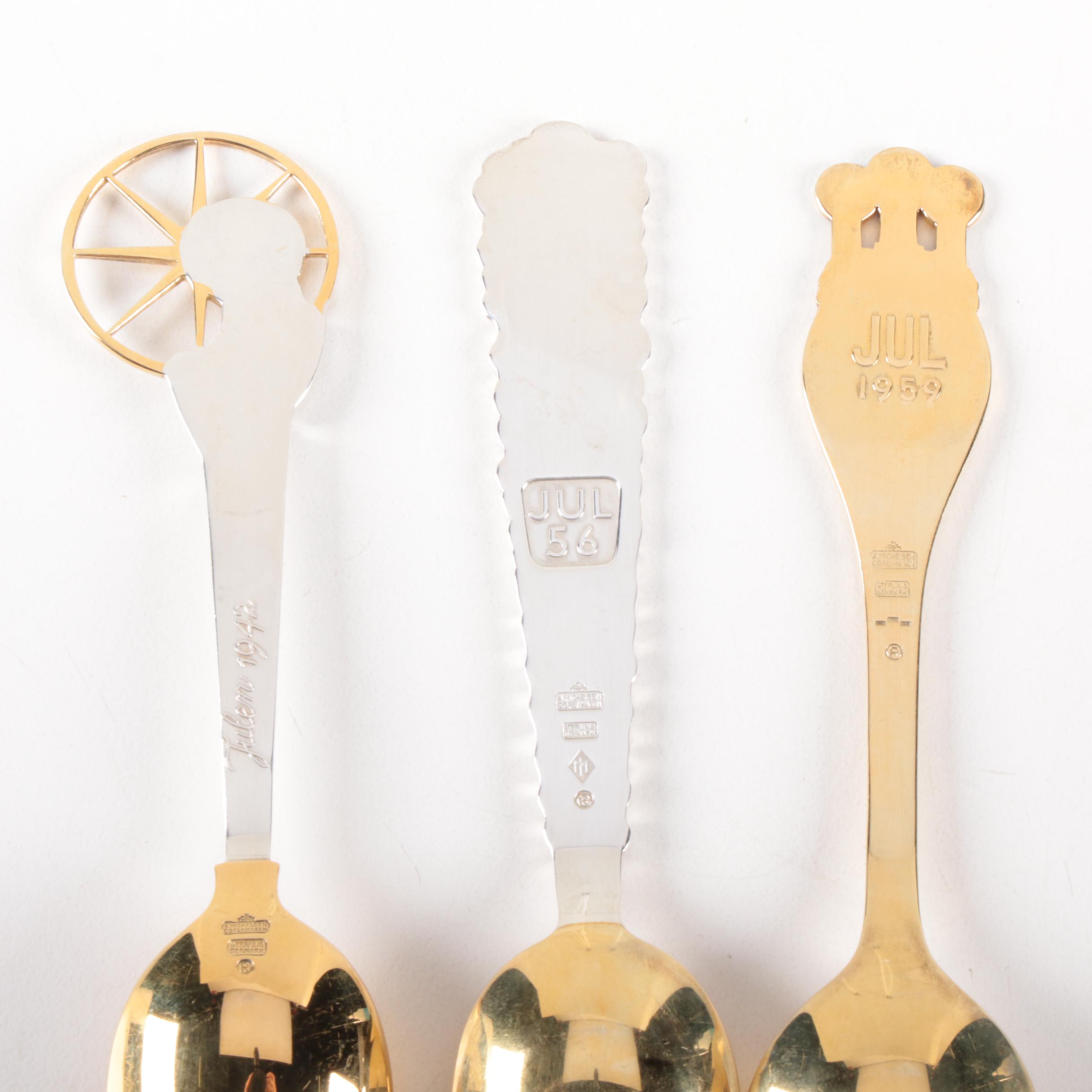 Anton Michelsen Enameled Gold Wash Sterling Annual Christmas Spoons