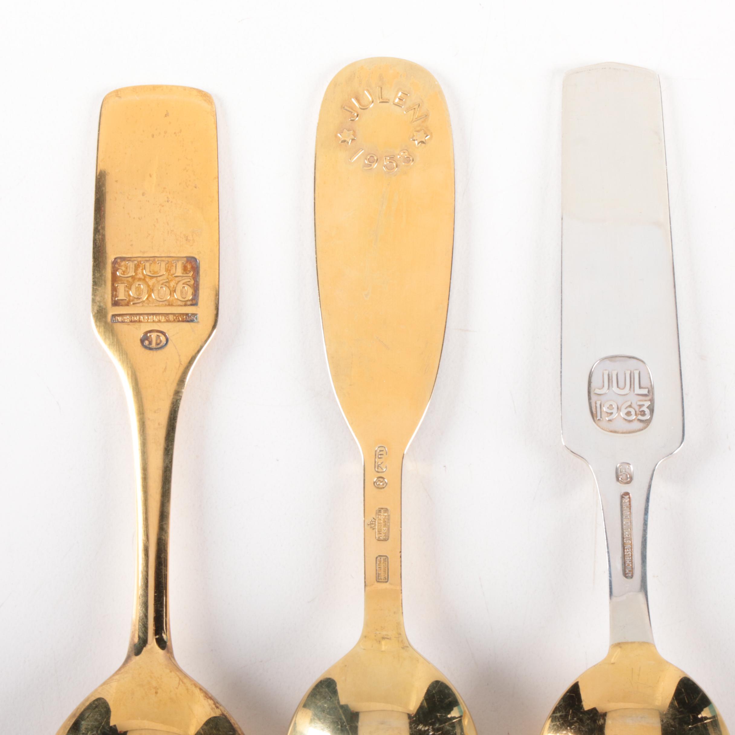 Anton Michelsen Enameled Gold Wash Sterling Annual Christmas Spoons