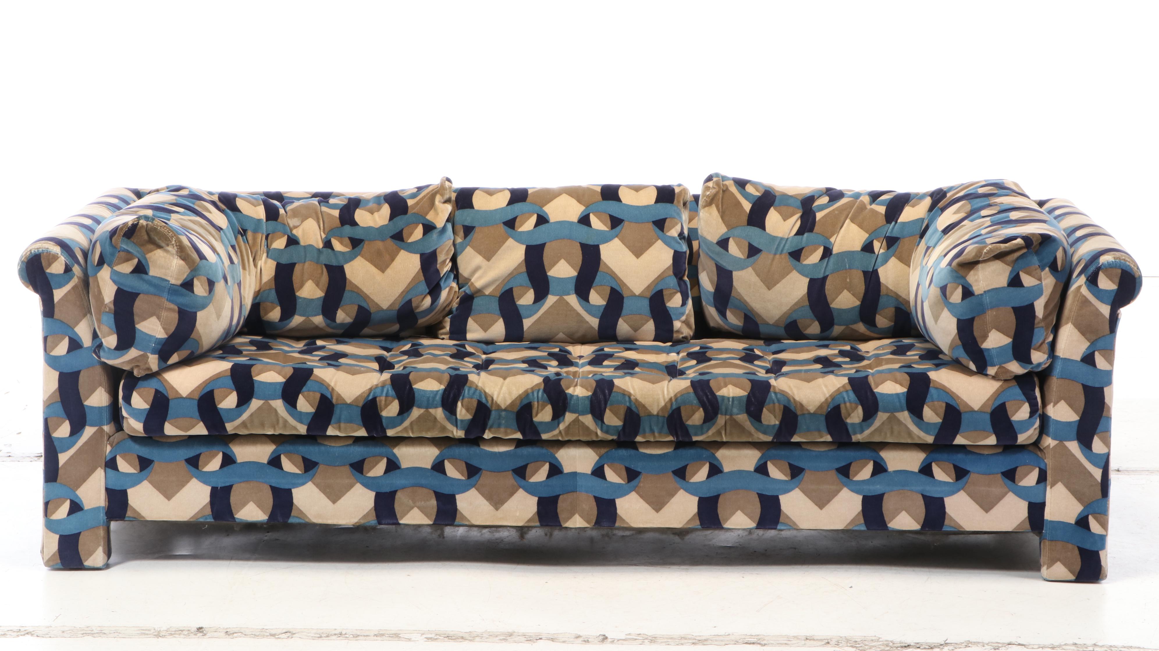 Selig Imperial Mid-Century Modern Velour Upholstered Sofa, Mid-20th Century