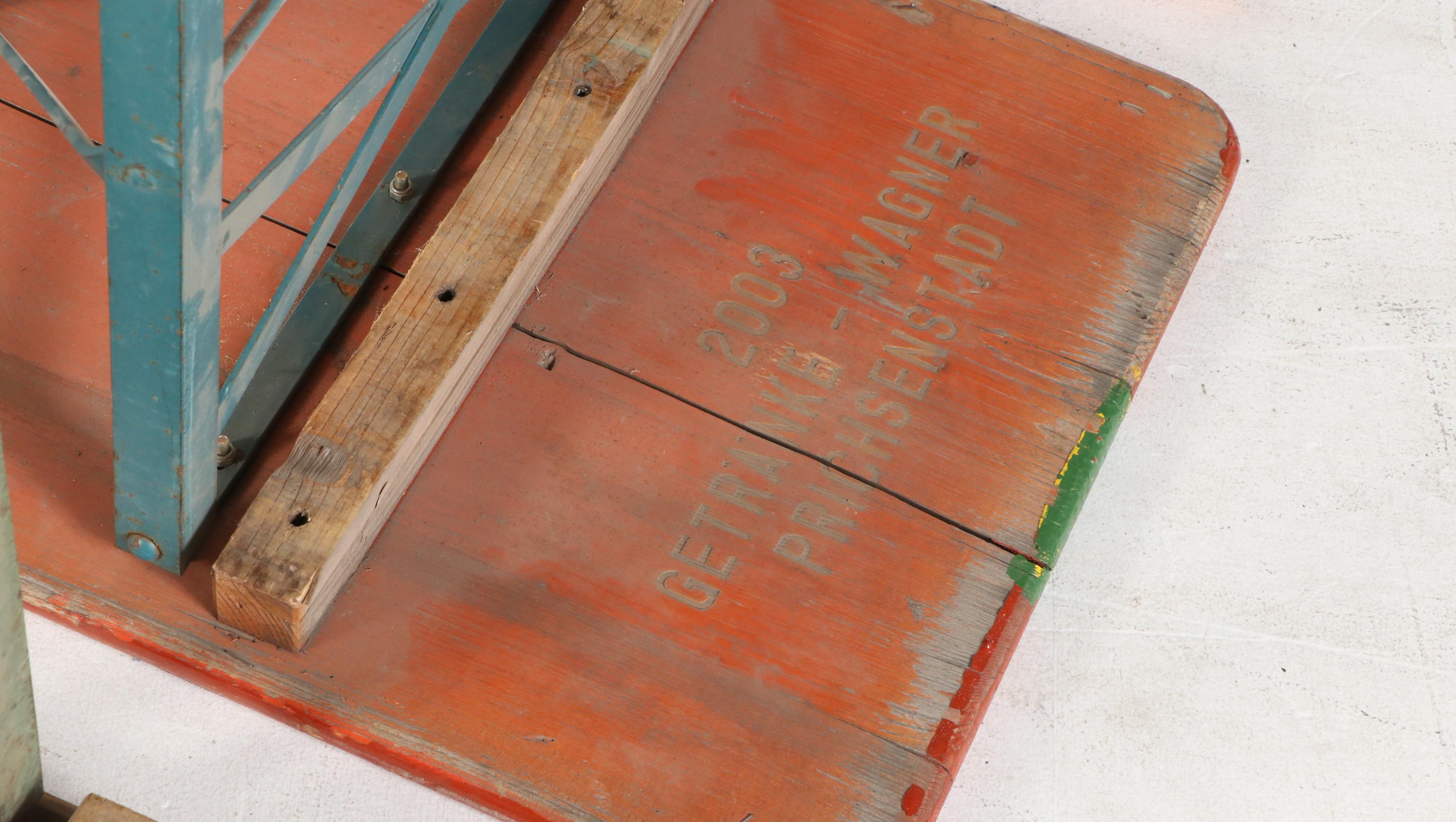 German Polychrome Wood Folding Biergarten Table and Benches