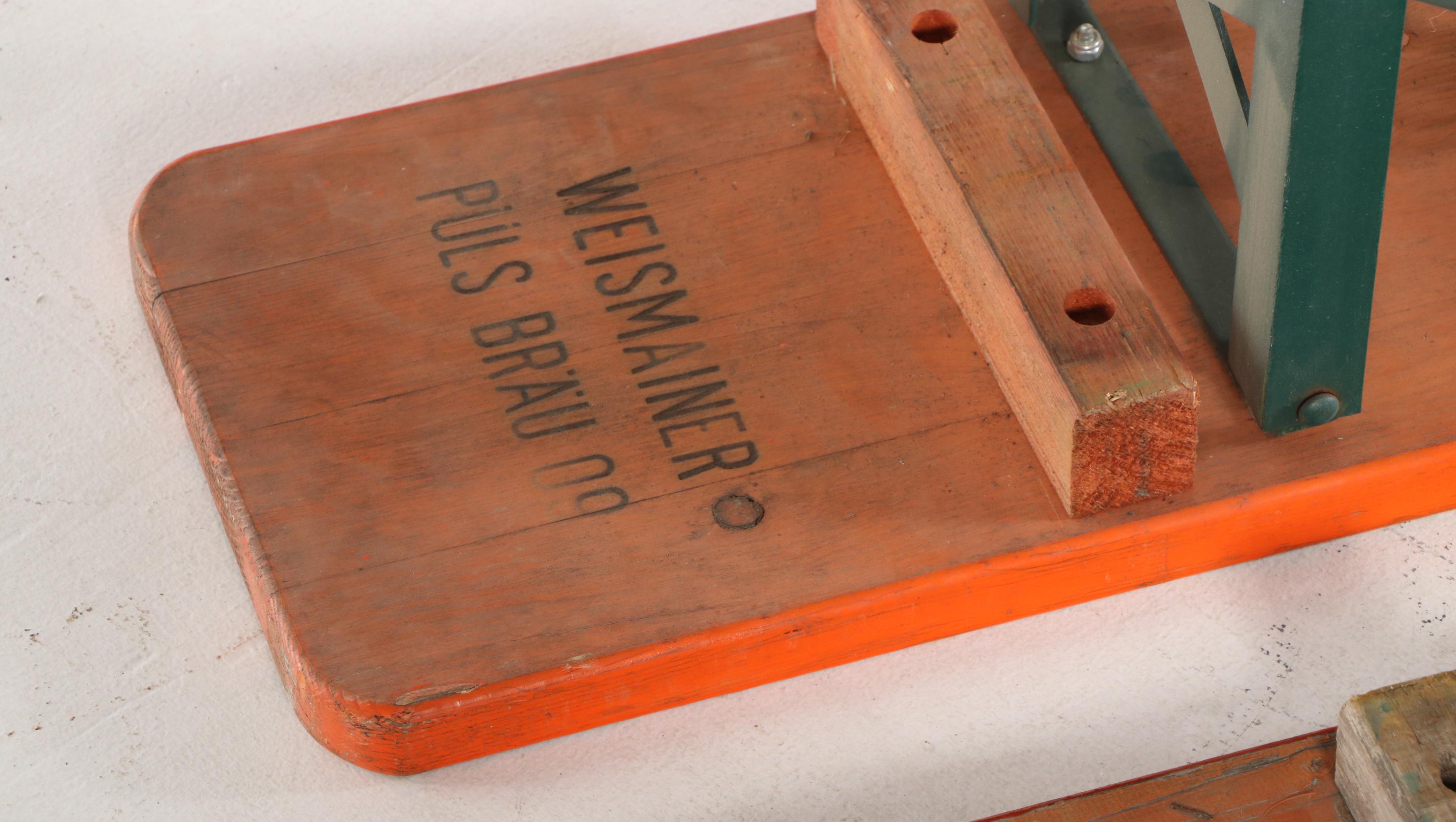 German Polychrome Wood Folding Biergarten Table and Benches