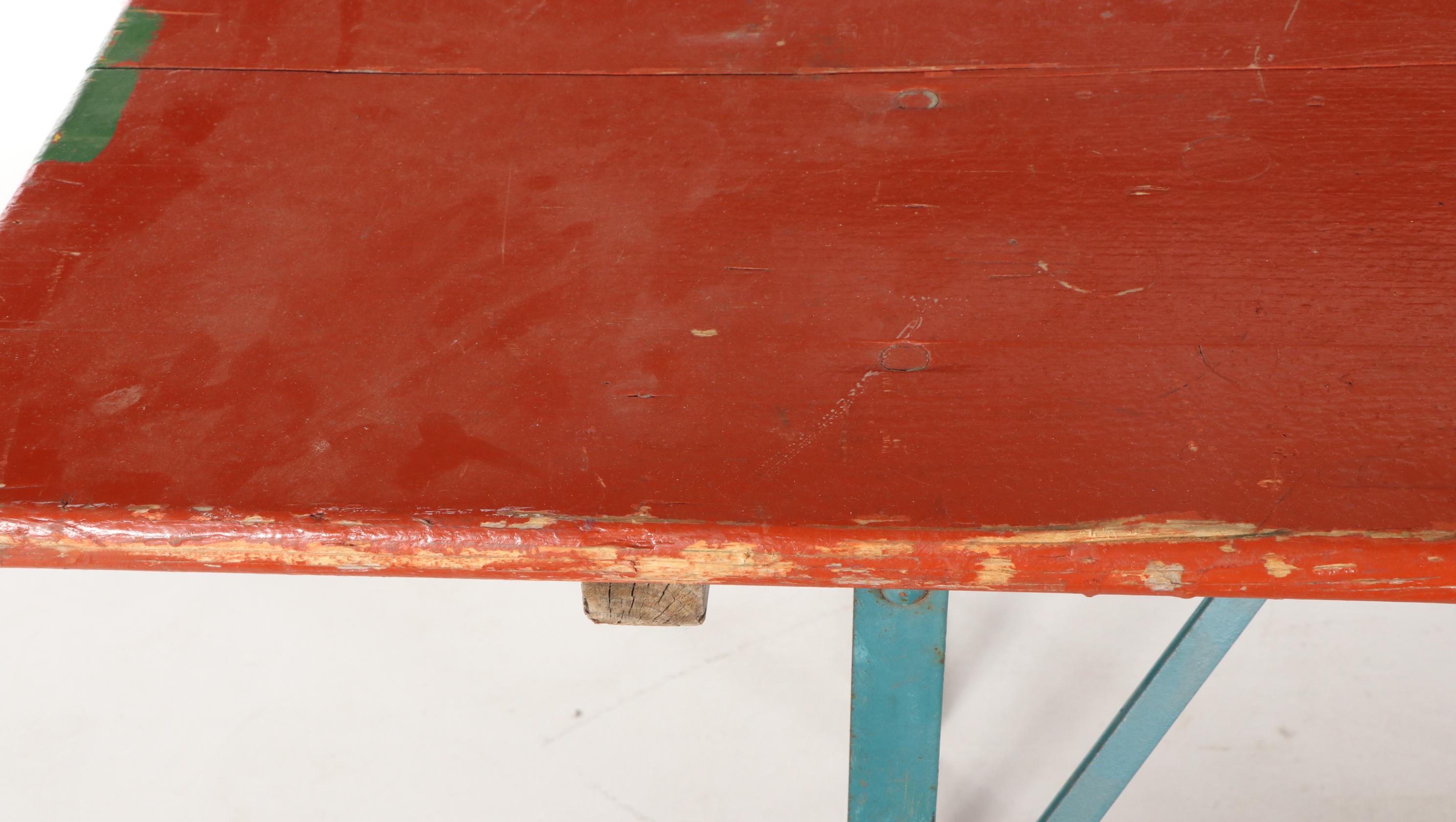 German Polychrome Wood Folding Biergarten Table and Benches