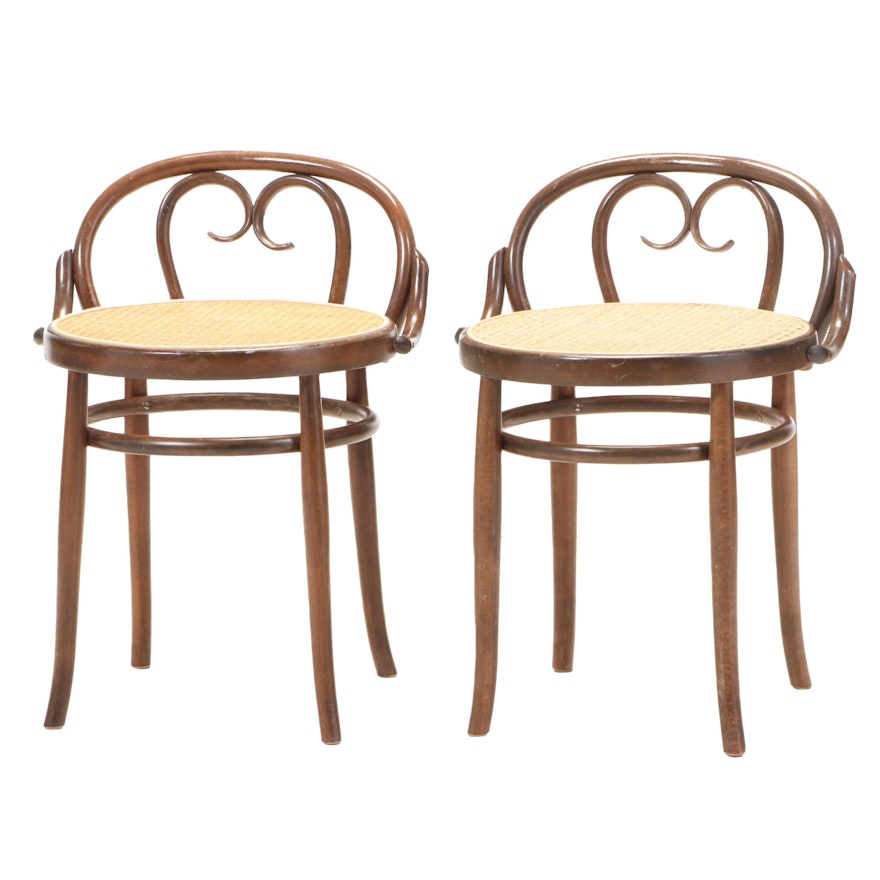 Salvatore Leone Thonet Style Italian Bentwood Stools with Caned Seats