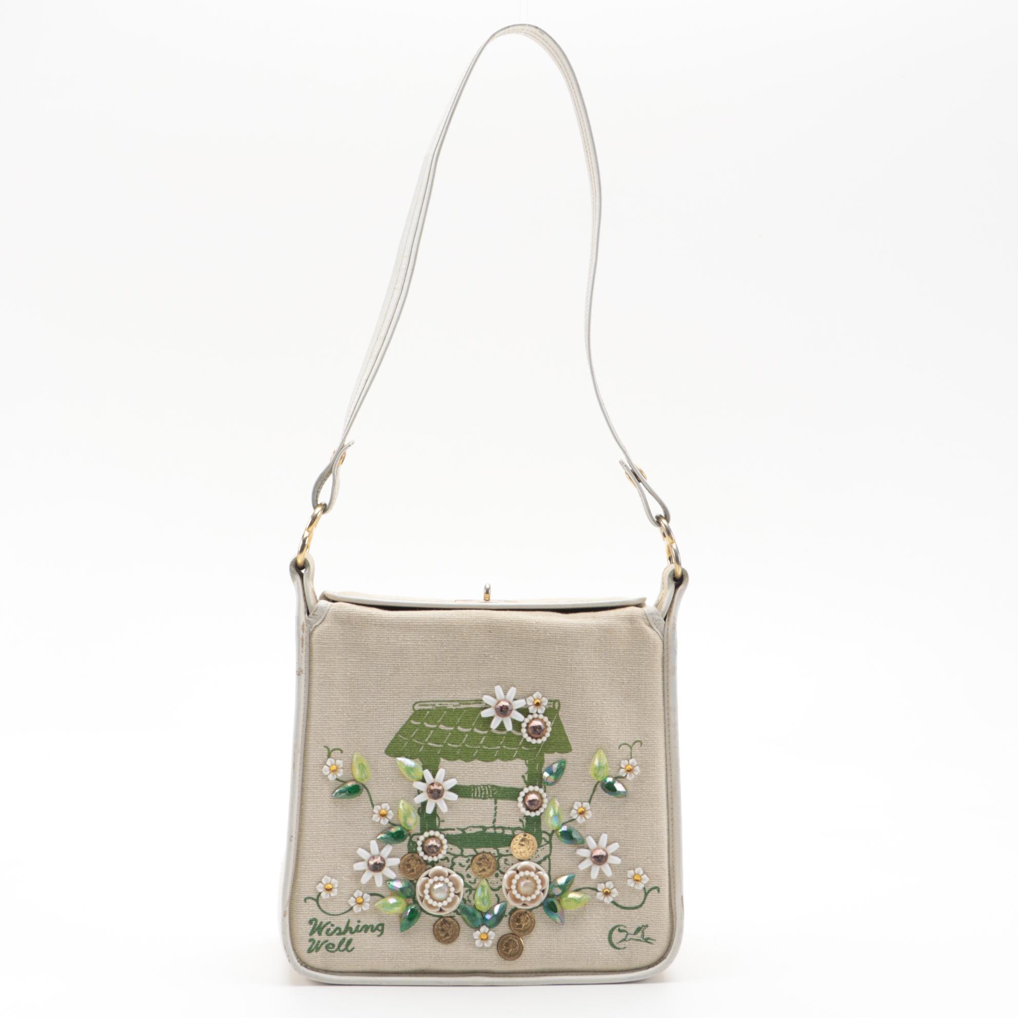 Enid Collins "Wishing Well" Embellished Canvas Shoulder Bag