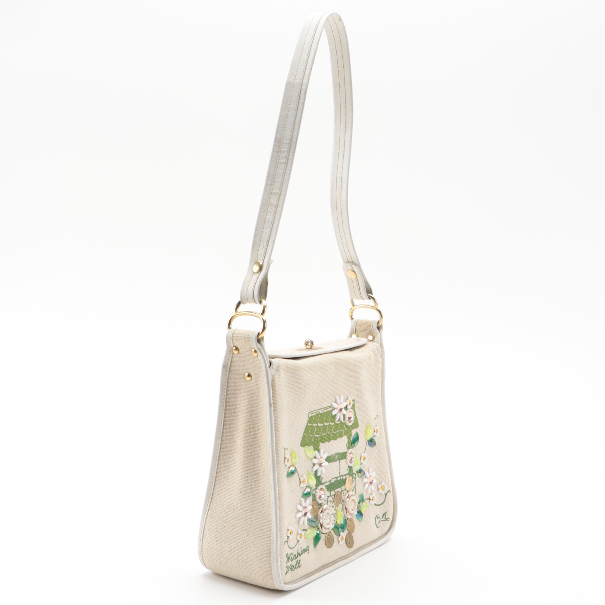Enid Collins "Wishing Well" Embellished Canvas Shoulder Bag