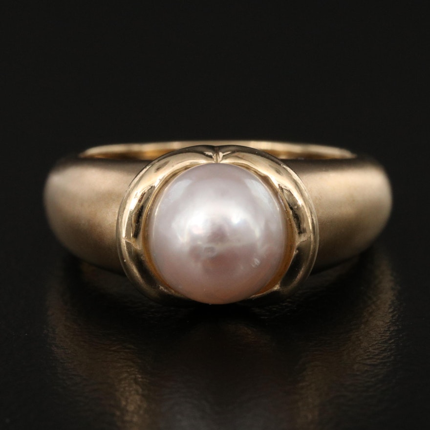 14K Pearl Ring with Matte Finish Shoulders