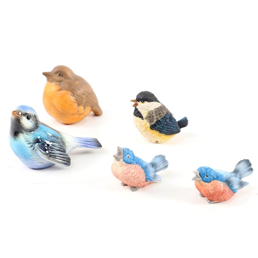 Goebel Porcelain Blue Bird with Other Bird Figurines