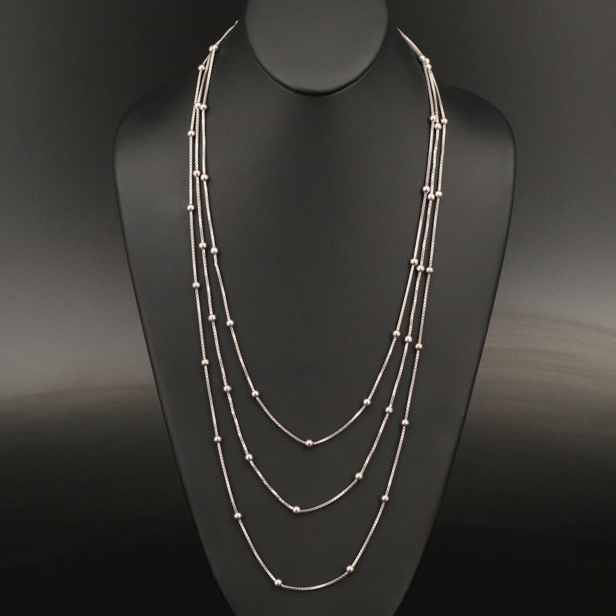 Sterling Box Chain Station Necklaces