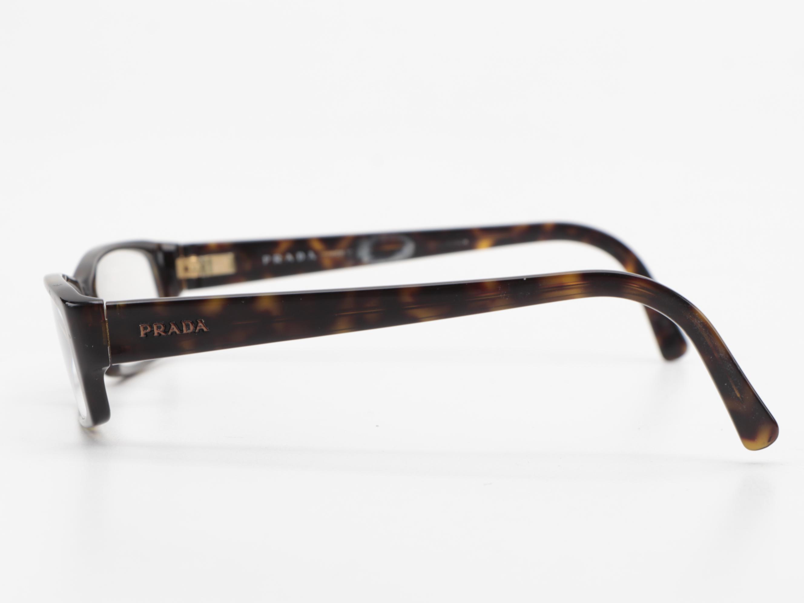 Prada Dark Brown Tortoise Rectangular Frame Eyeglasses