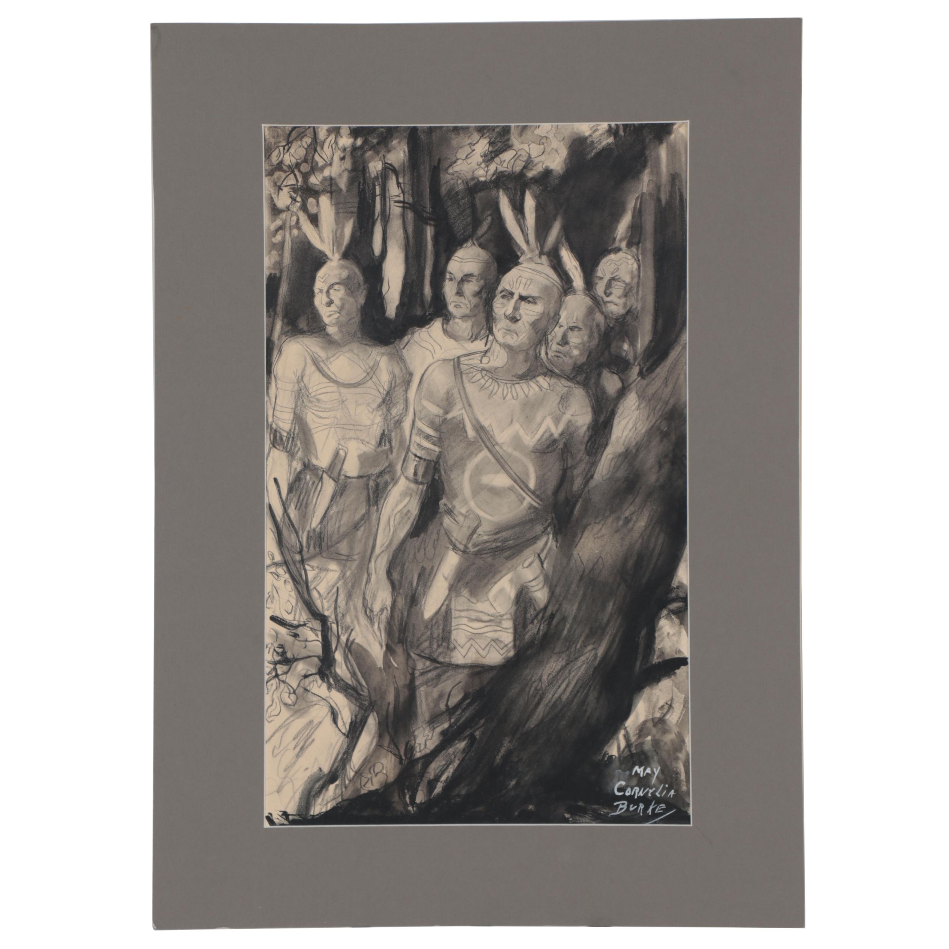 May Cornelia Burke Mixed Media Drawing of Native Americans