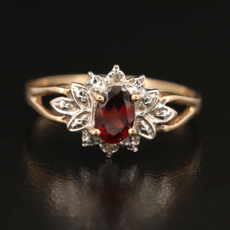 10K Garnet and Diamond Ring