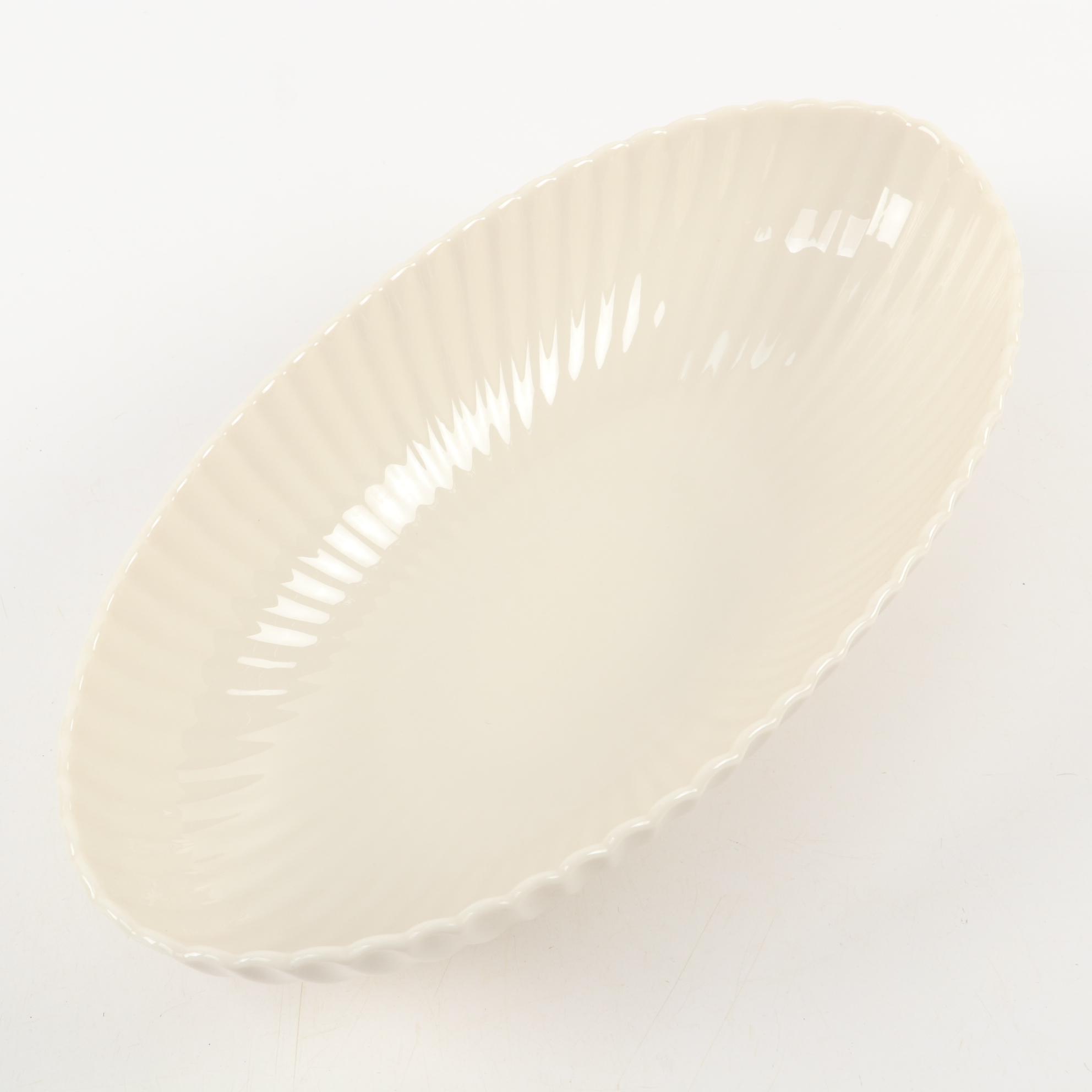 Lenox Porcelain Fluted Oval Bowl and Cherry Blossom Motif Vases