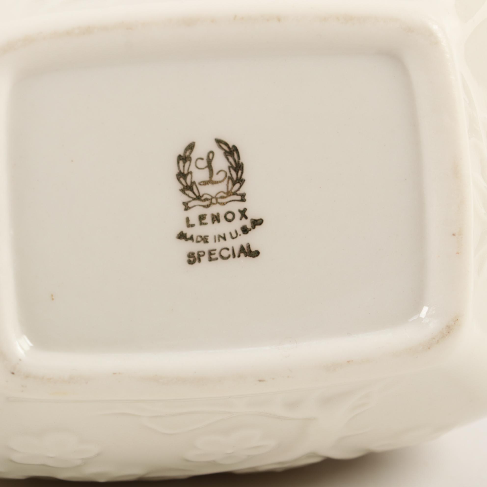 Lenox Porcelain Fluted Oval Bowl and Cherry Blossom Motif Vases