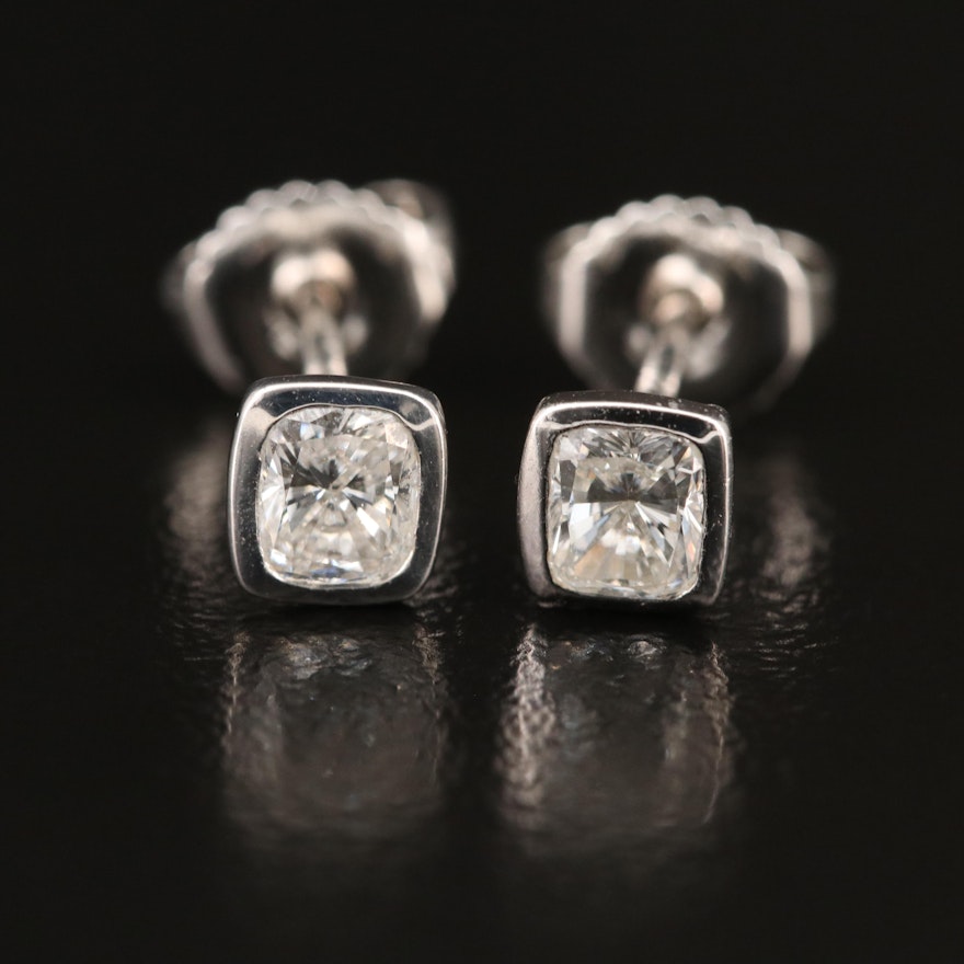 14K Bezel Set 0.70 CTW Diamond Solitaire Stud Earrings