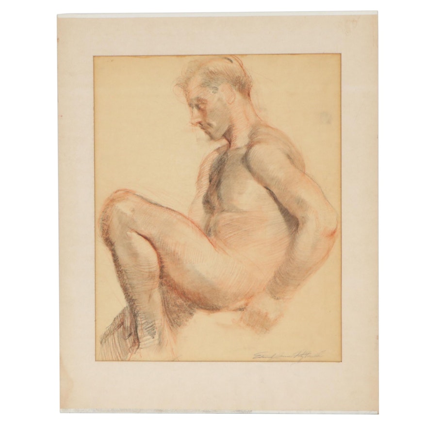 Edmond James Fitzgerald Male Nude Drawing, Mid-20th Century