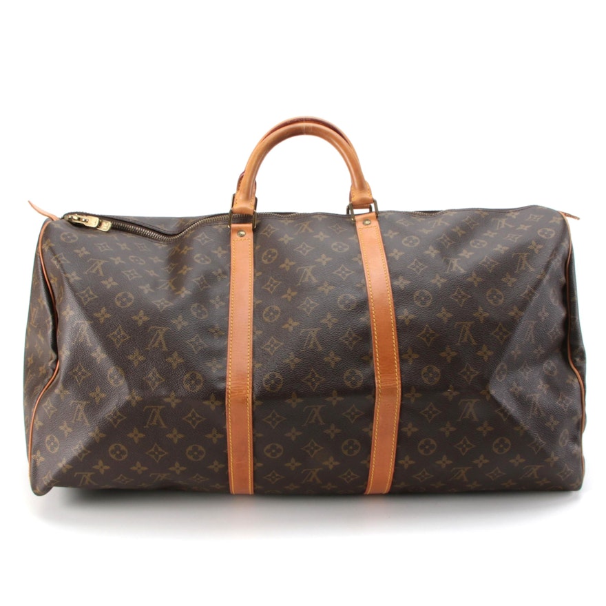 Louis Vuitton Keepall 60 Duffel Bag in Monogram Canvas with Vachetta Leather