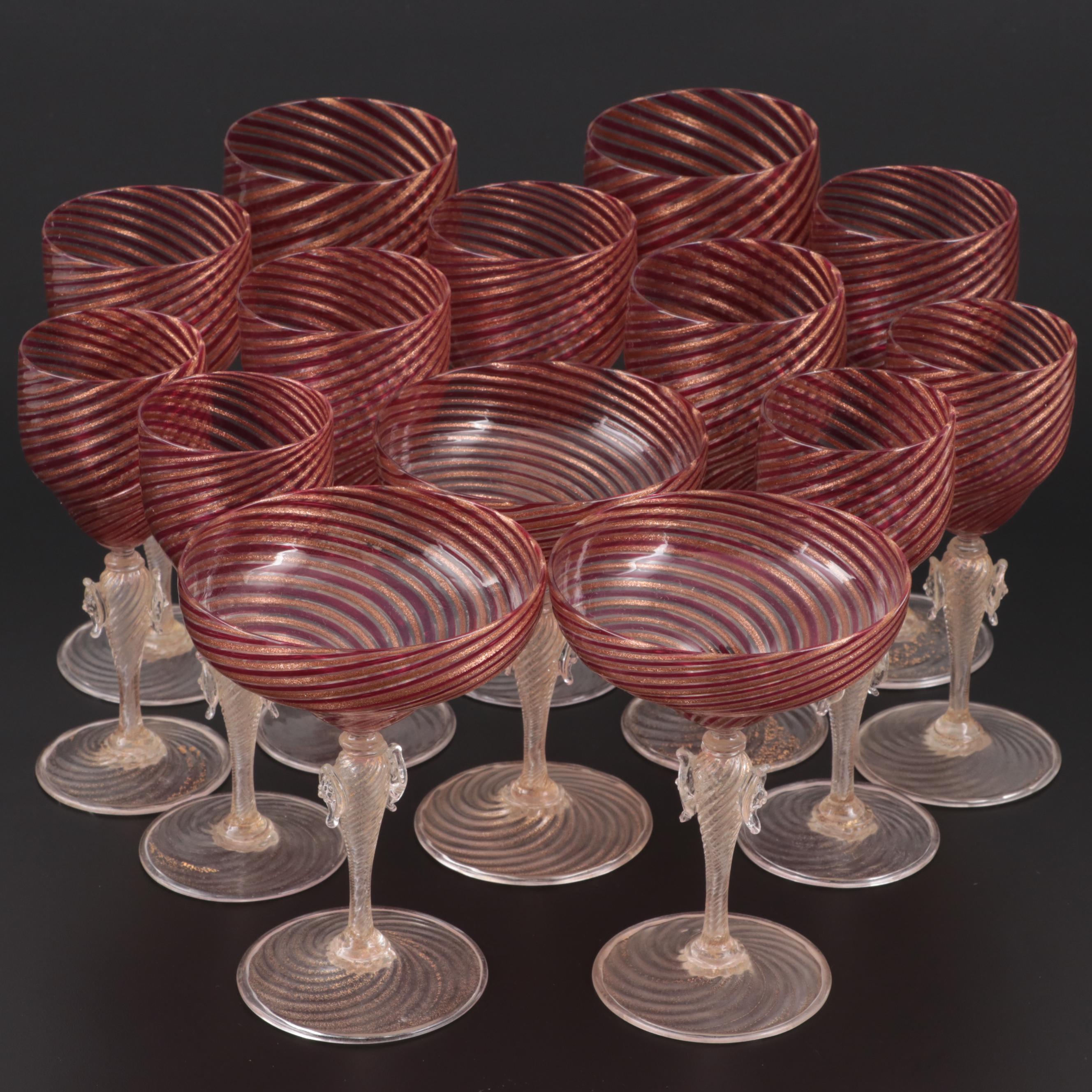 Murano Tipetto Style Handblown Glass Stemware