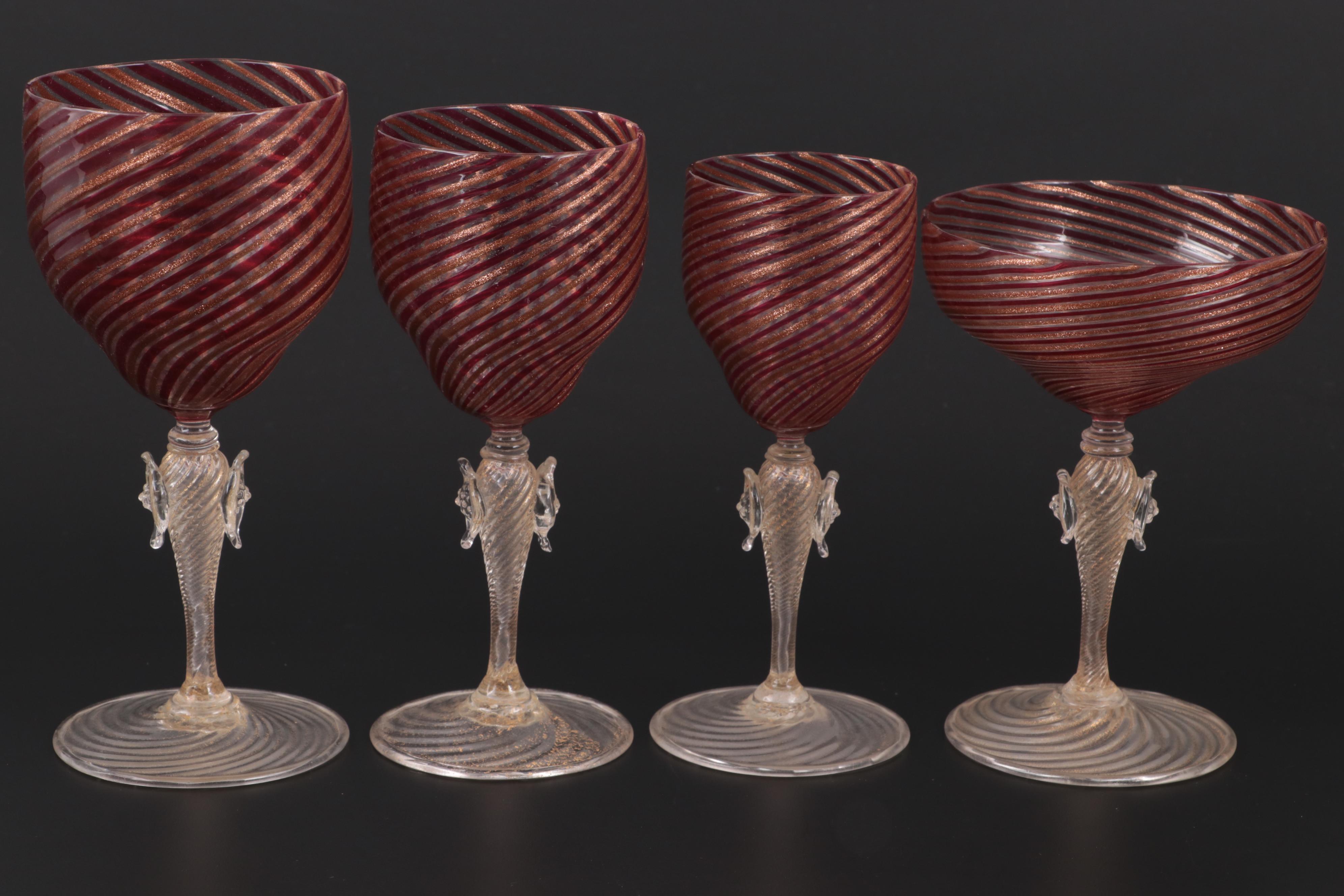 Murano Tipetto Style Handblown Glass Stemware