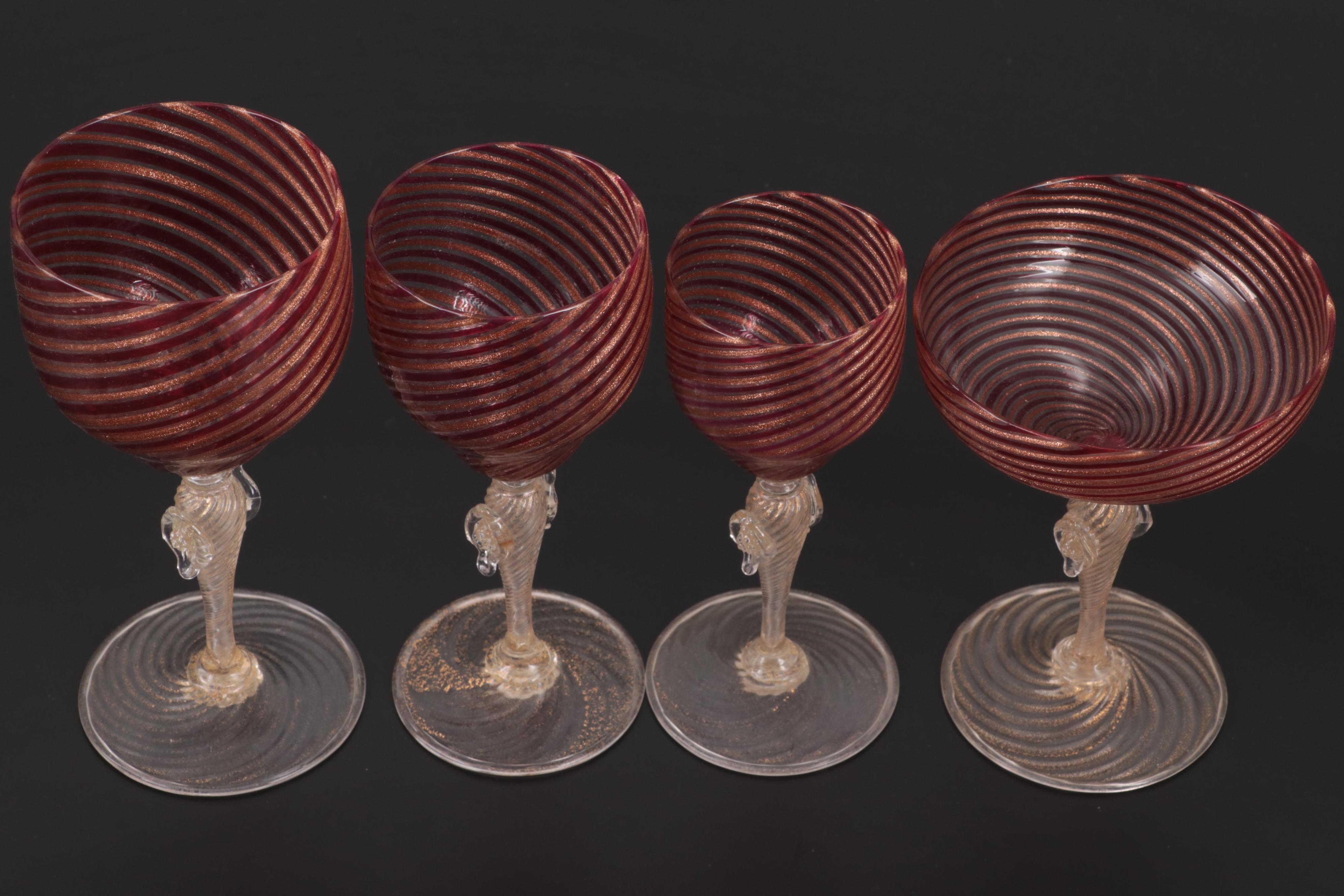 Murano Tipetto Style Handblown Glass Stemware